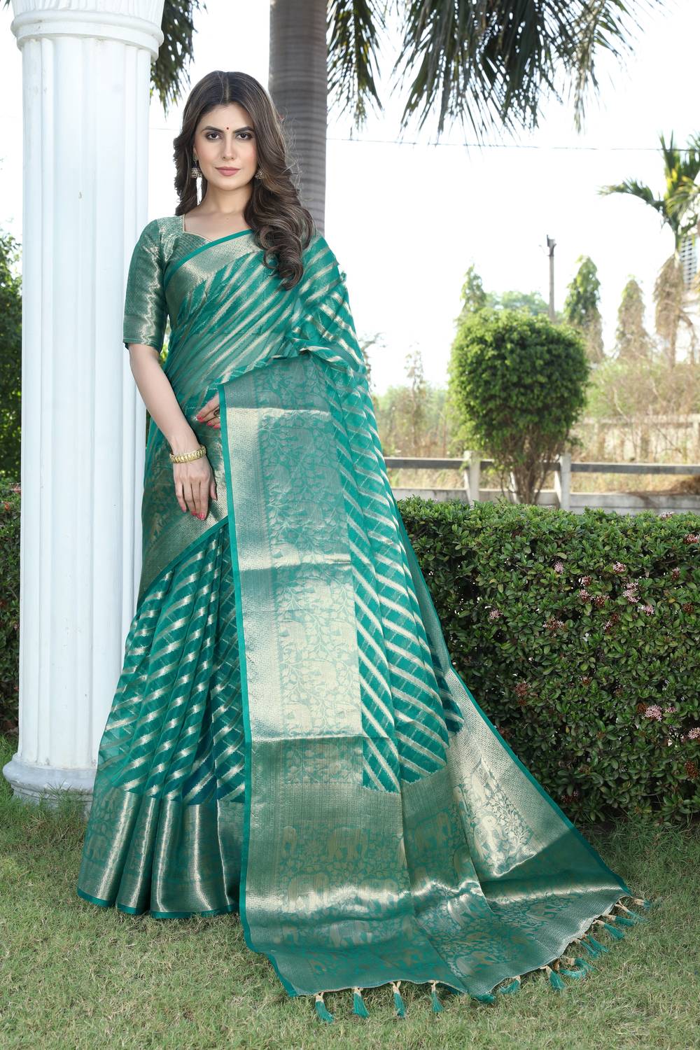 BULLDOZER Self Design Banarasi Organza, Cotton Silk Saree (Multic