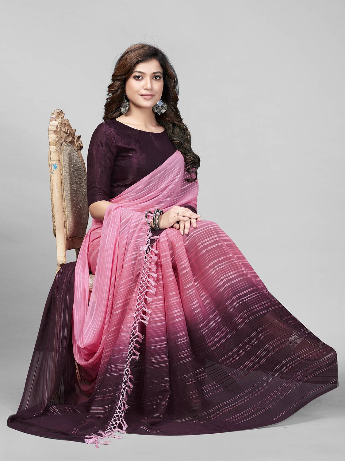 PRATHAM BLUE Self Design Bollywood Silk Blend Saree (Pink)