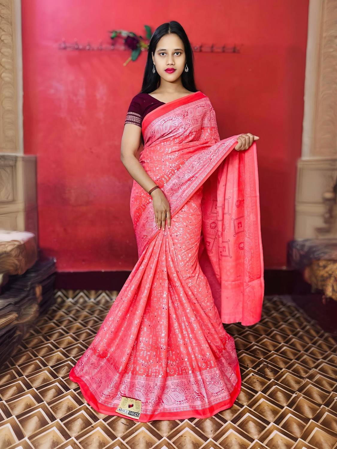 ARTFULTHREADS Printed, Graphic Print Sambalpuri Pure Cotton Saree