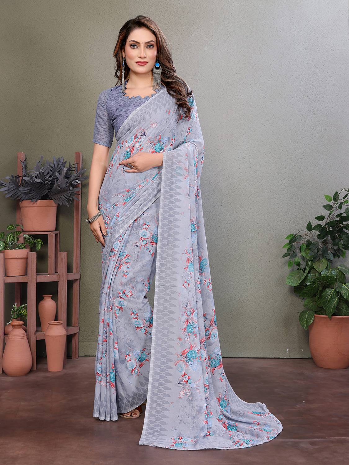 Anand Sarees Ombre, Floral Print, Paisley, Printed Daily Wear Georgette Saree