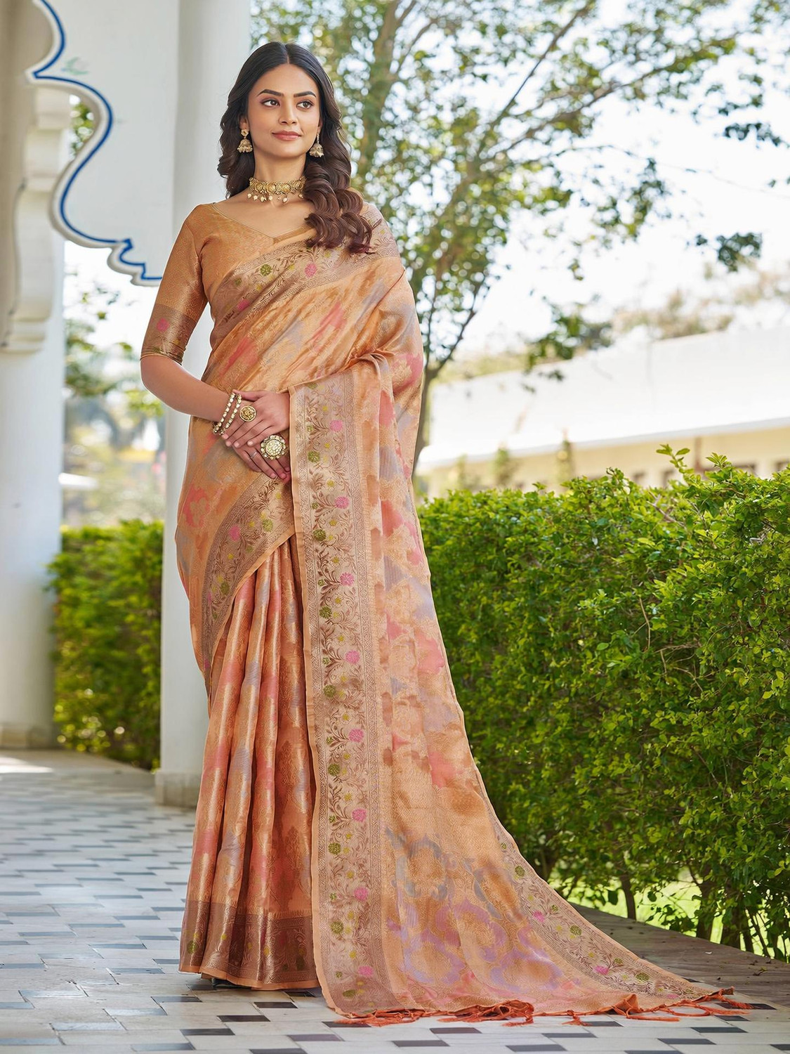 Image of Samah Woven, Embellished Banarasi Silk Blend Saree