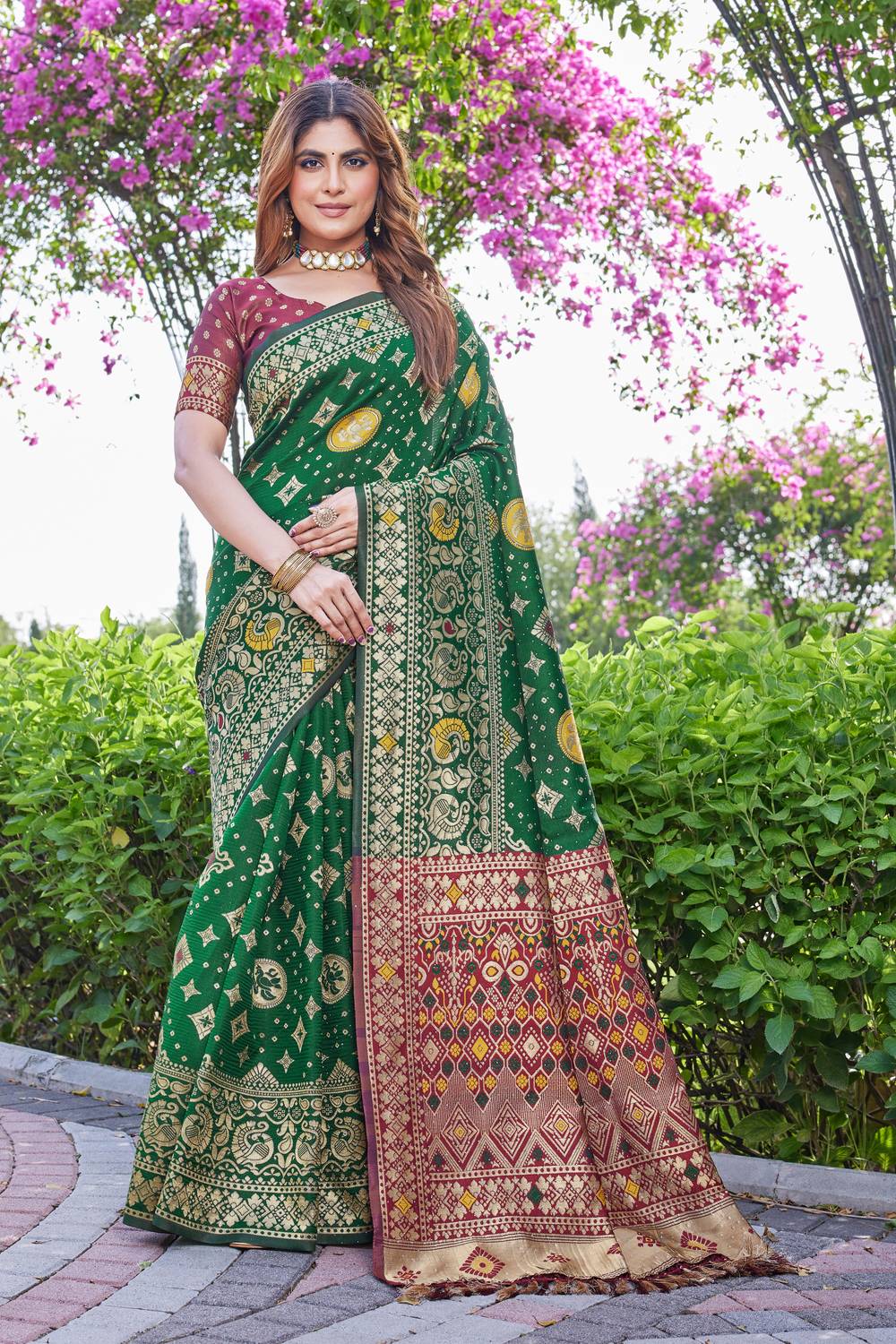 DHRUVIL TEXTILES Printed Banarasi Cotton Silk, Jacquard Saree