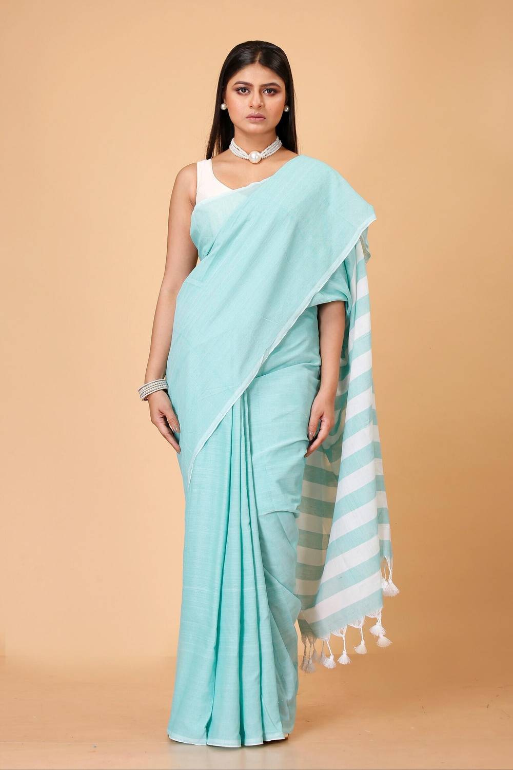 ADbutiq Striped Handloom Handloom Pure Cotton Saree