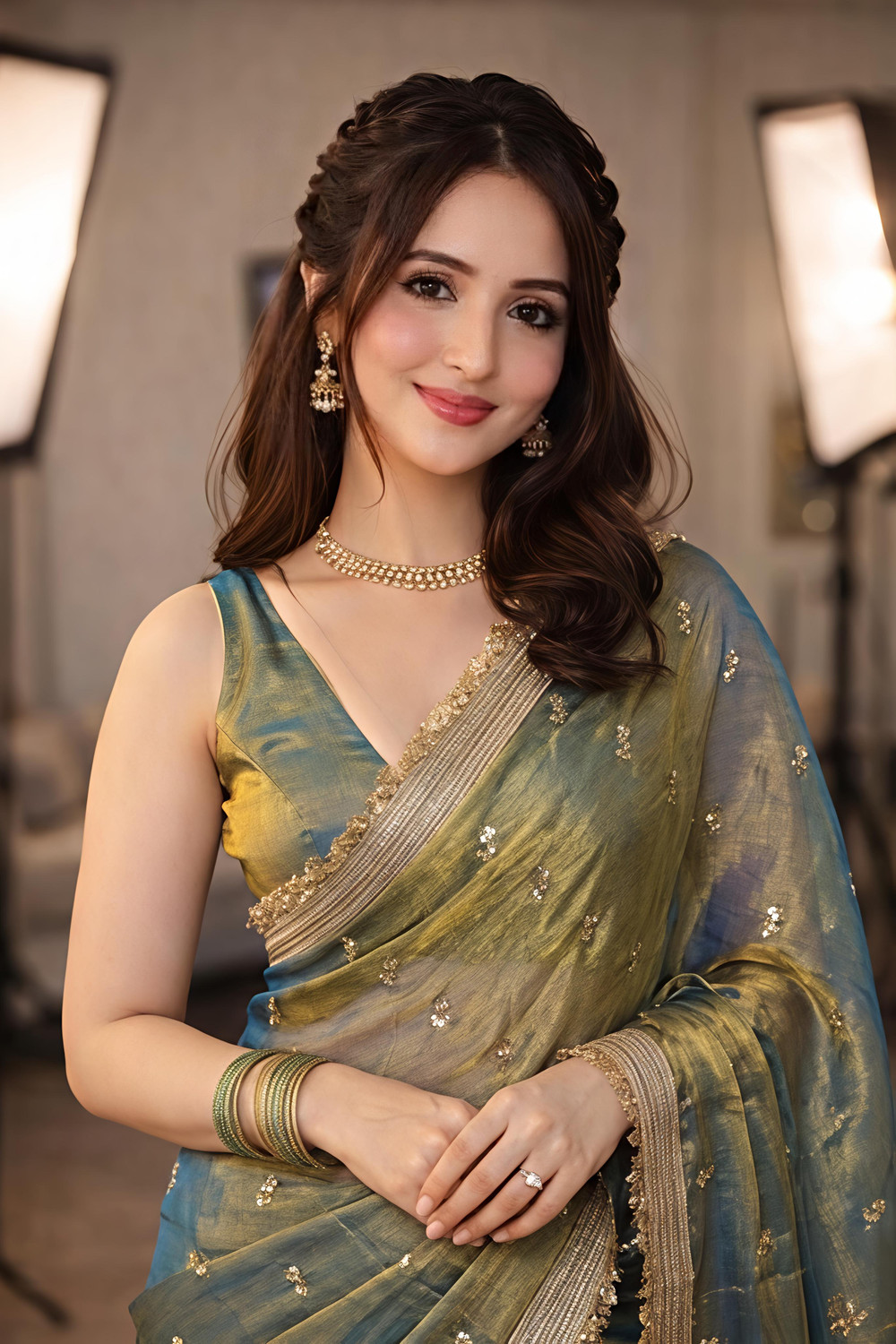 Image of Vabrics Self Design Bollywood Chiffon Saree