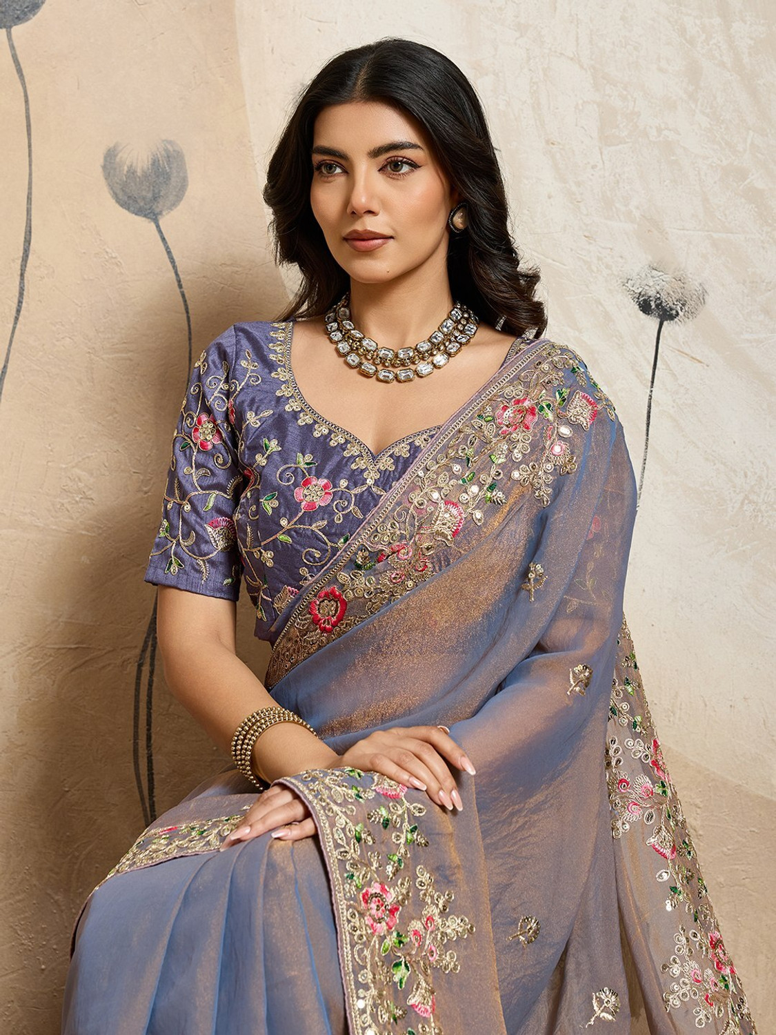 Image of NAYRYN CREATION Embroidered Bollywood Chiffon, Georgette Saree