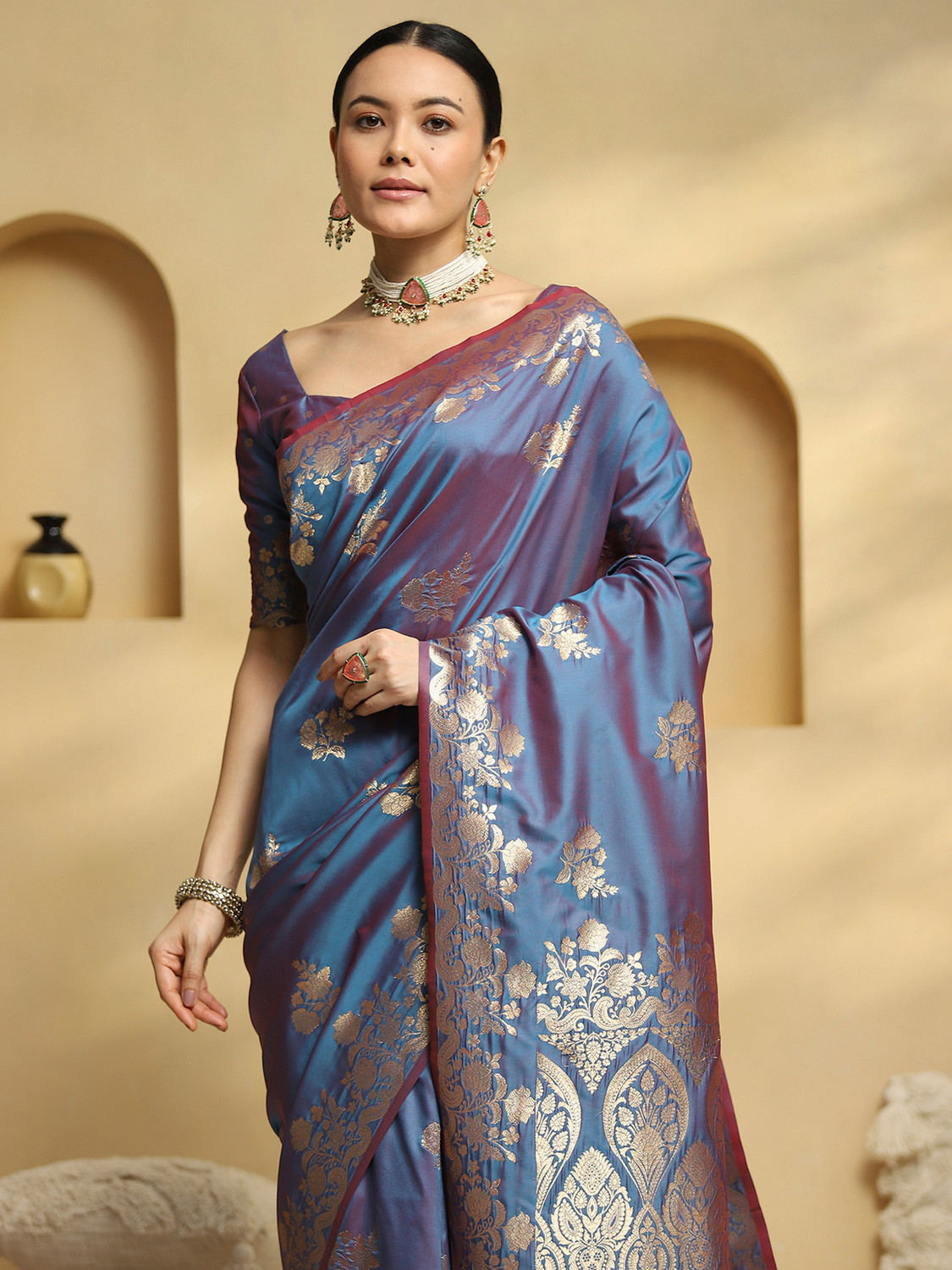 Image of Tasrika Printed Banarasi Silk Blend Saree