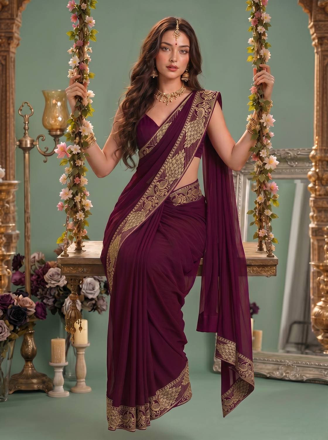 Anugrah Textile Self Design Banarasi Lycra Blend, Chiffon Saree