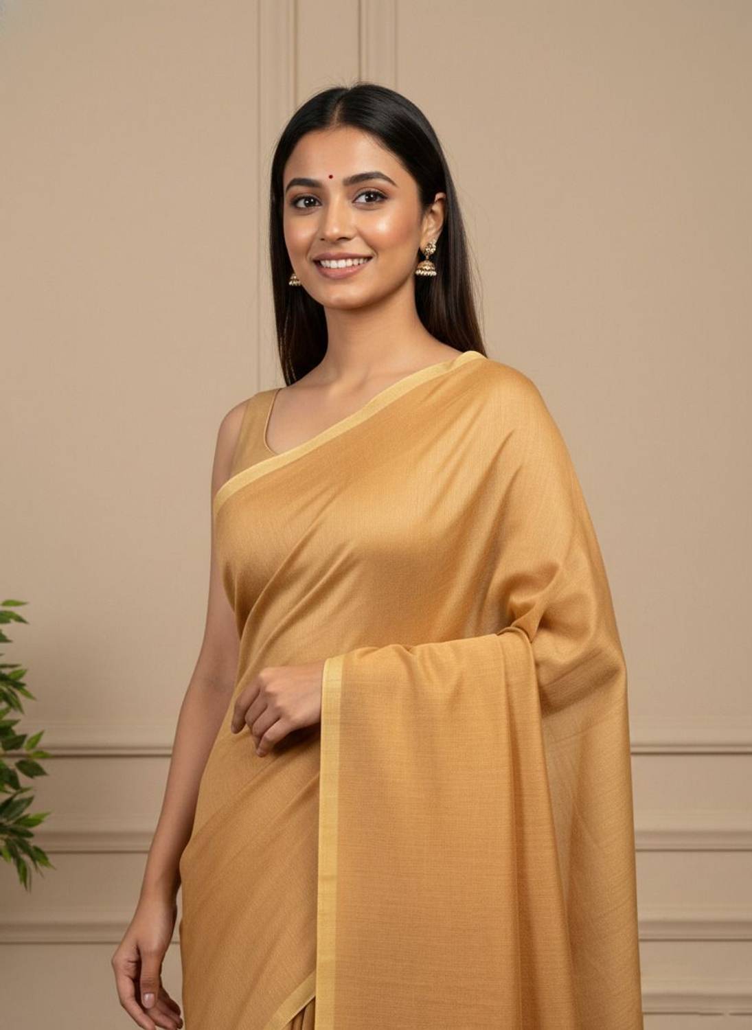 SAREE BITAN Solid/Plain Handloom Cotton Blend Saree
