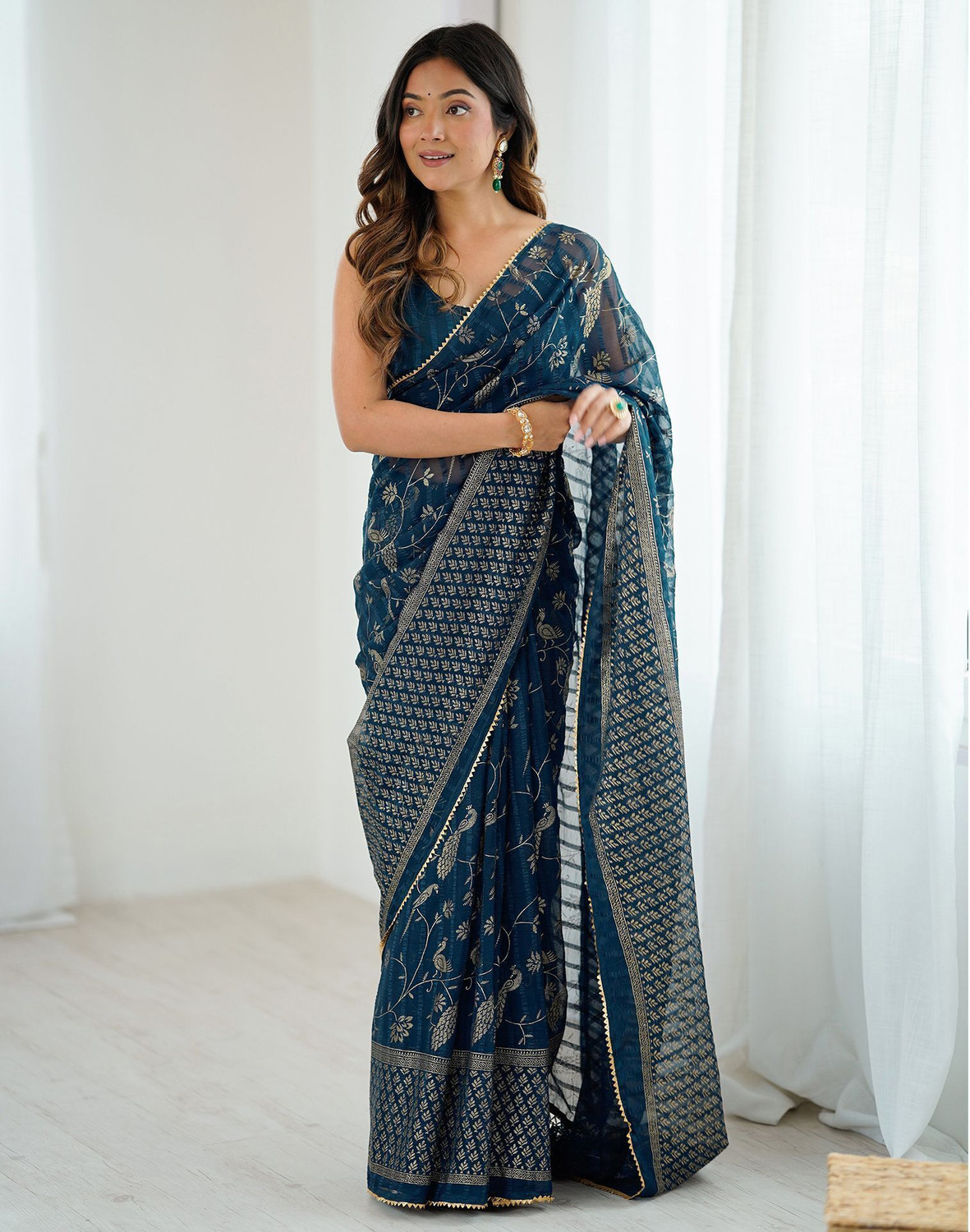Image of Satrani Printed Bollywood Chiffon, Georgette Saree