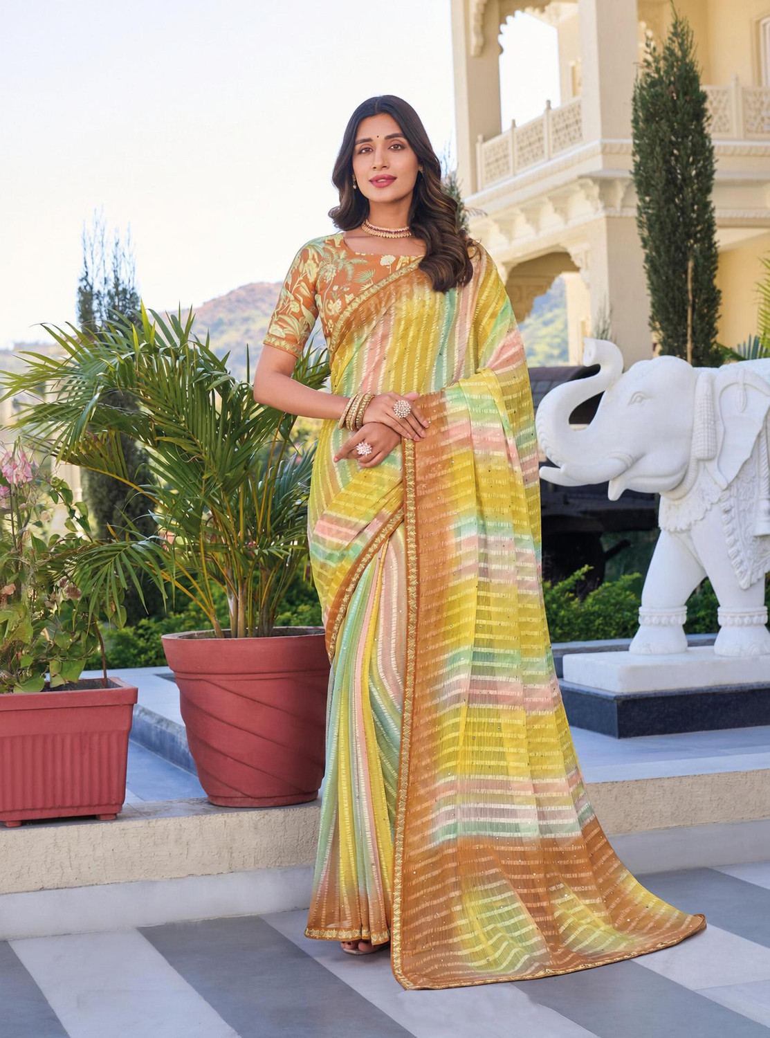Image of Laxmipati sarees Striped Daily Wear Chiffon Saree