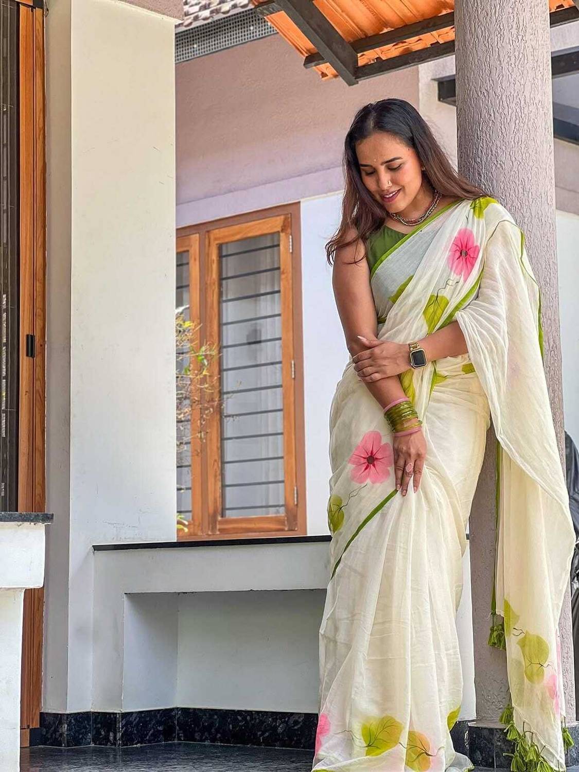Racine Atelier Floral Print Daily Wear Cotton Linen Saree
