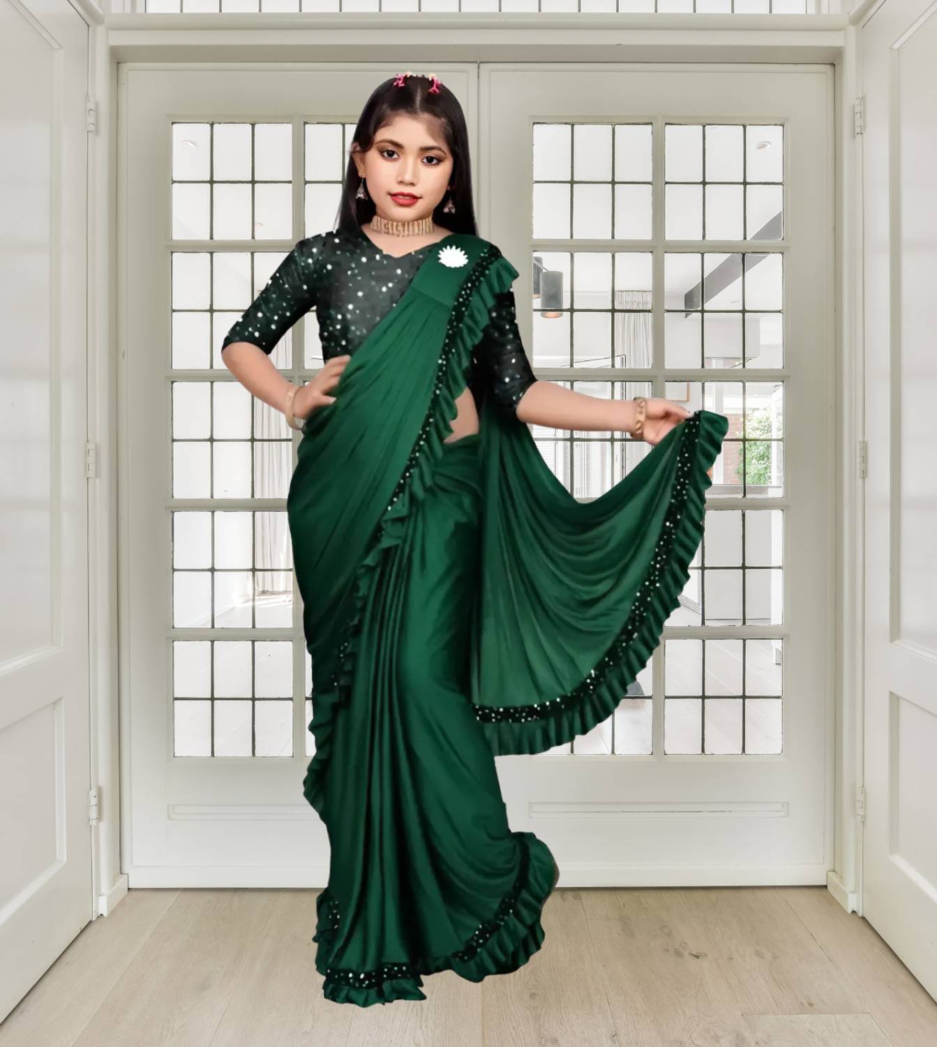 SGFABSTUDIO Striped Bollywood Lycra Saree