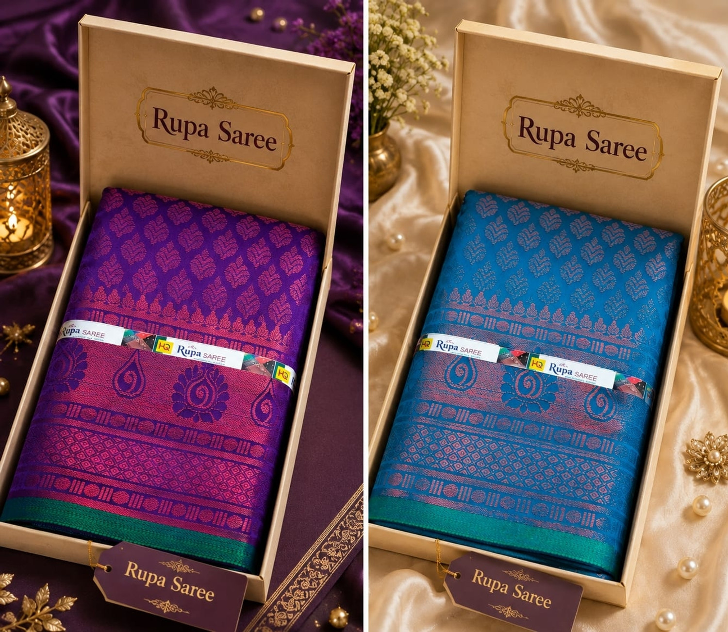 Image of Majestic Silk Woven Kanjivaram Brocade Saree (Pack of 2, Blue, Purple)