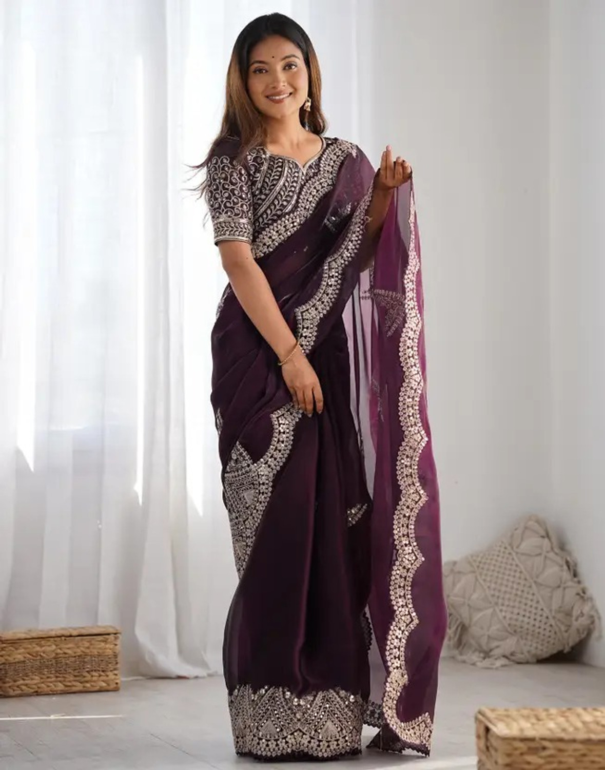 Image of GEN Z TRENDS Embroidered Bollywood Georgette Saree