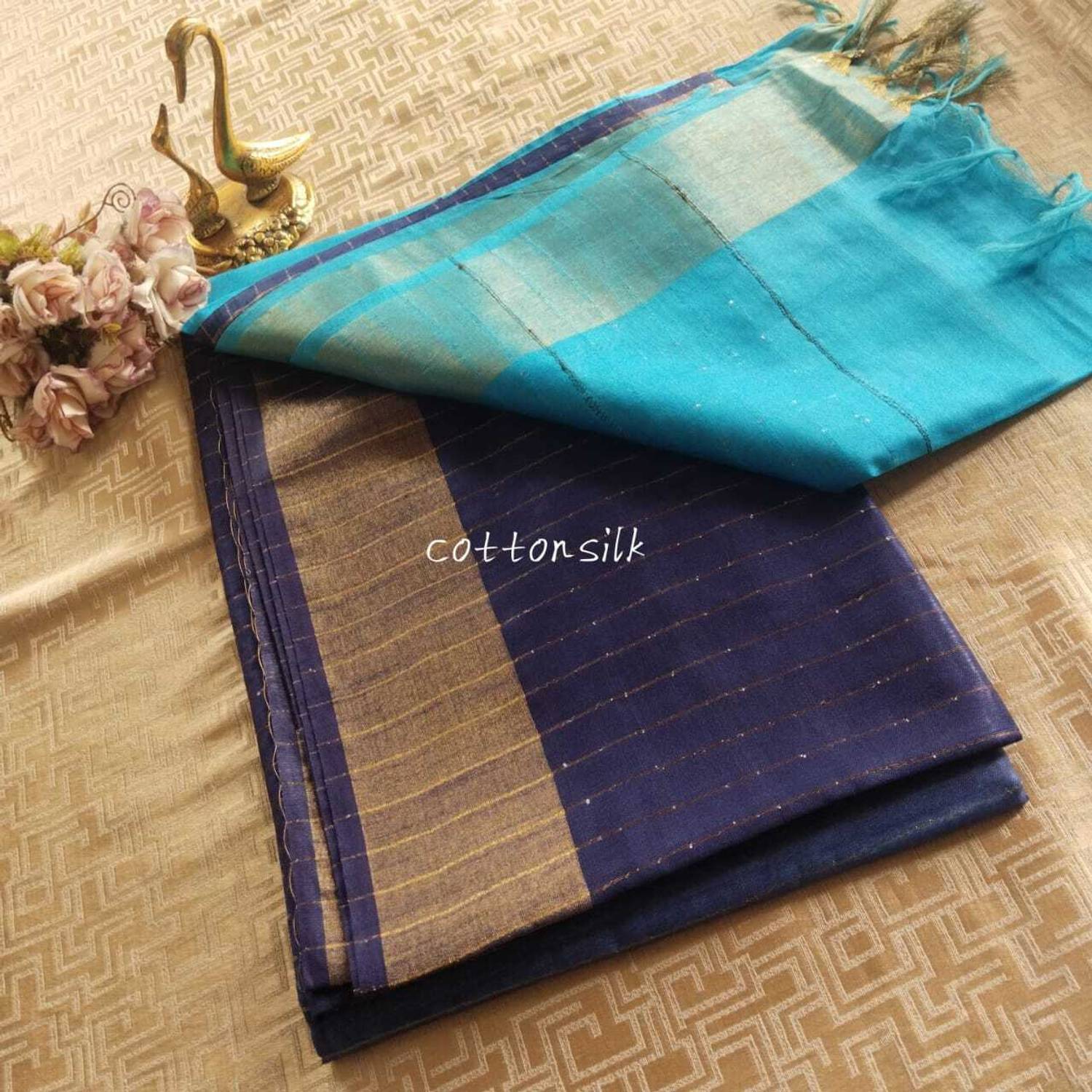 Aamir Fashion Textile Striped Bollywood Handloom Cotton Silk Saree