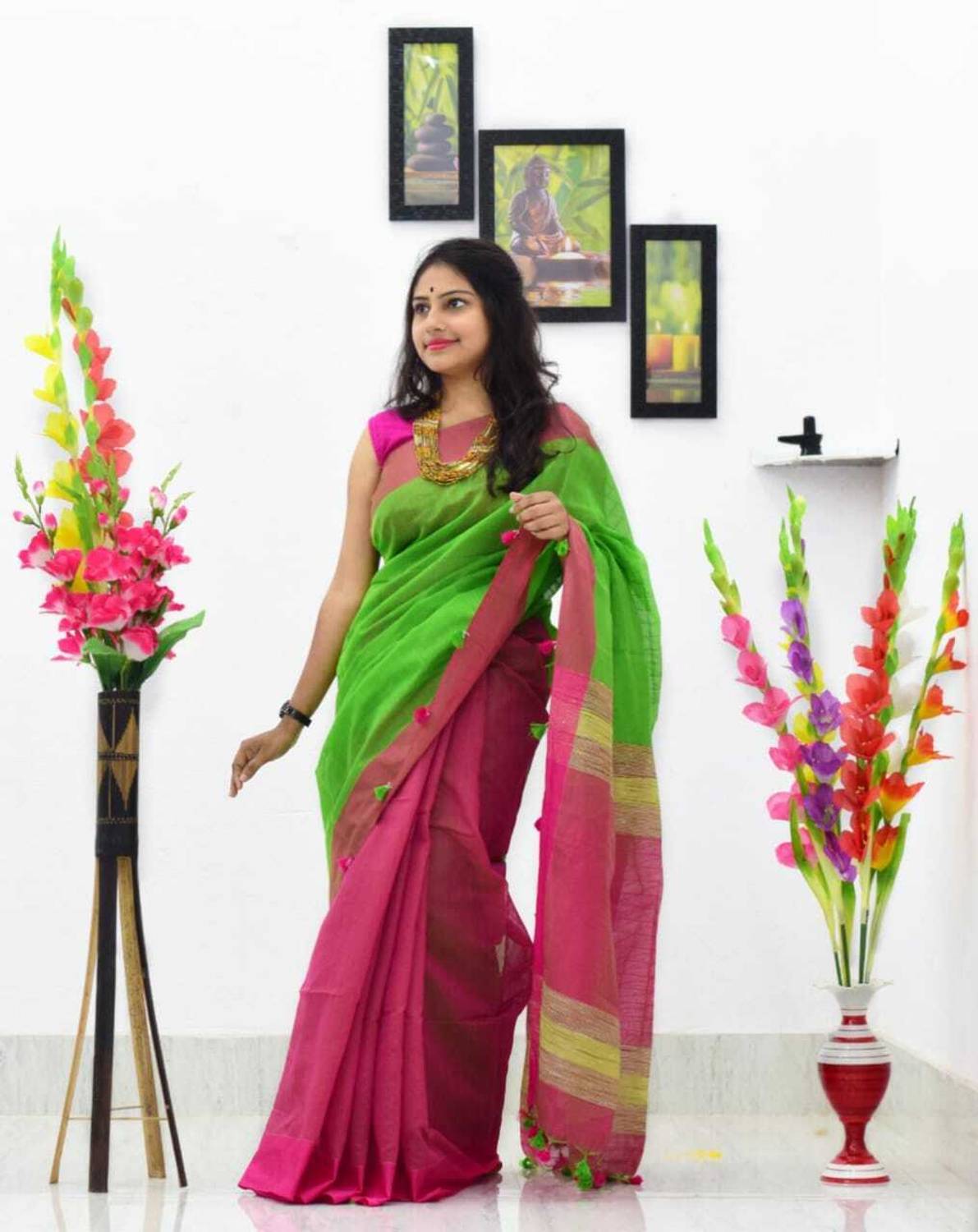 womensari Striped Handloom Cotton Silk Saree