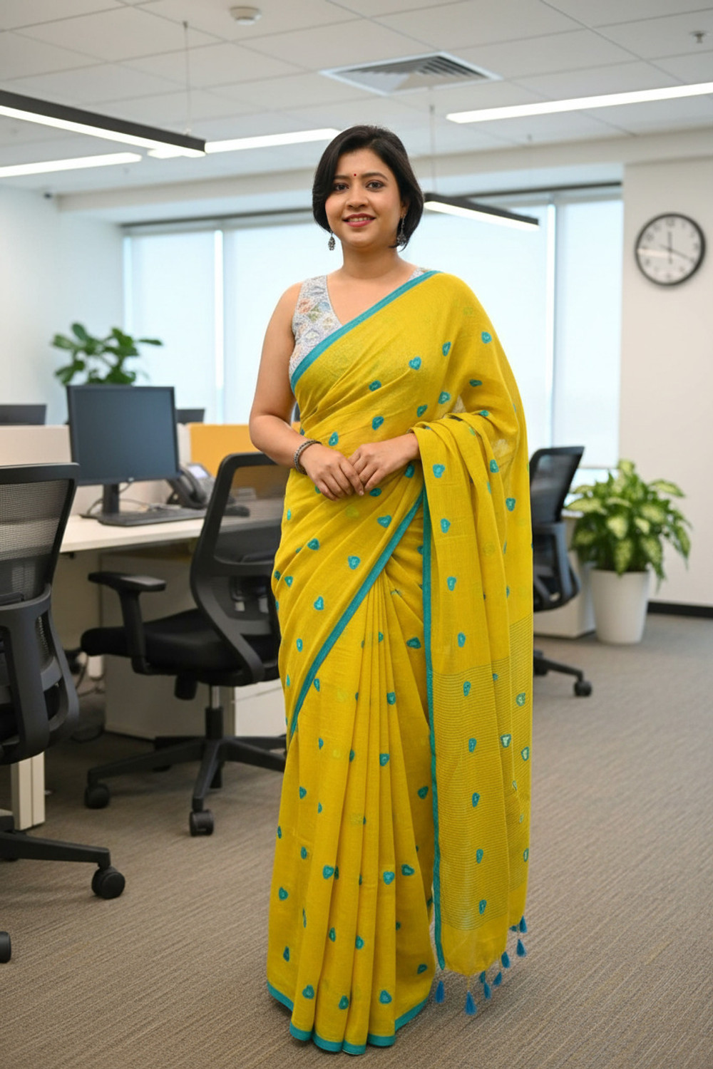 Image of HouseOfCommon Self Design, Woven Handloom Pure Cotton Saree