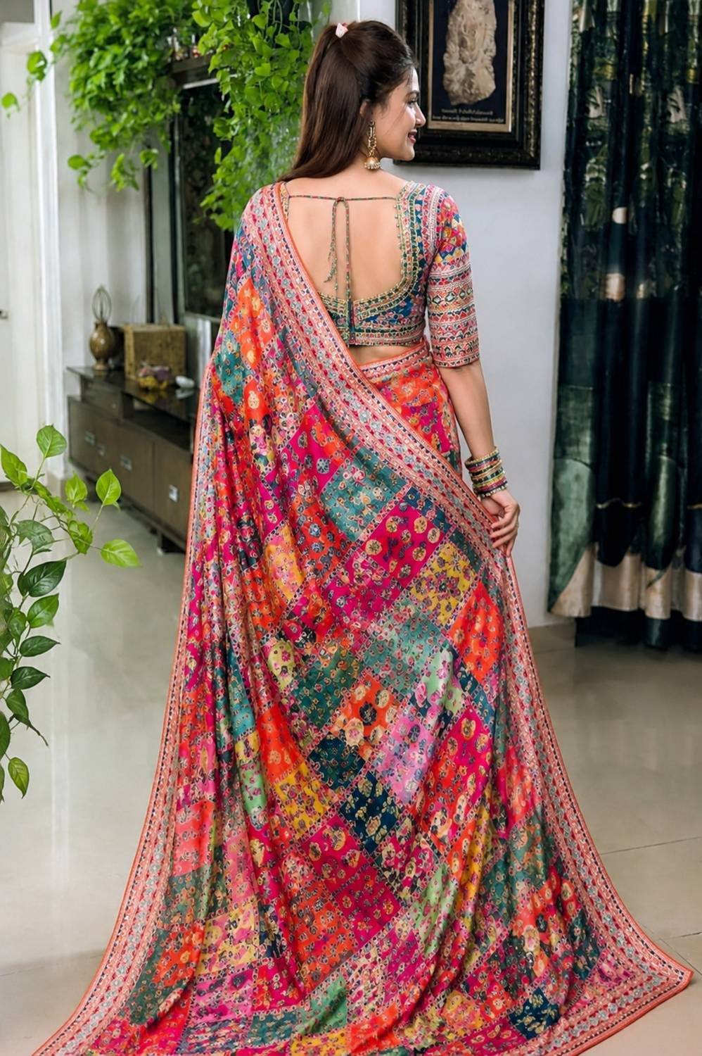 BK COLLECTION Printed Bollywood Silk Blend Saree - Image 2