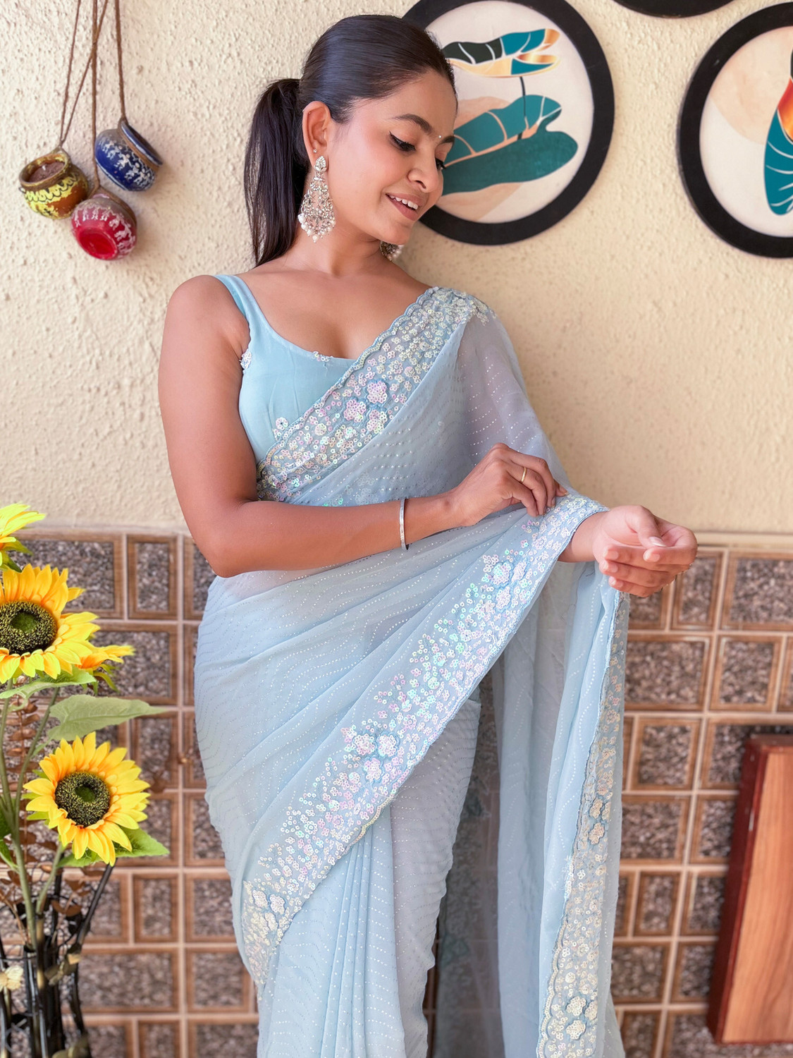 Image of Akhilam Embellished Bollywood Georgette Saree