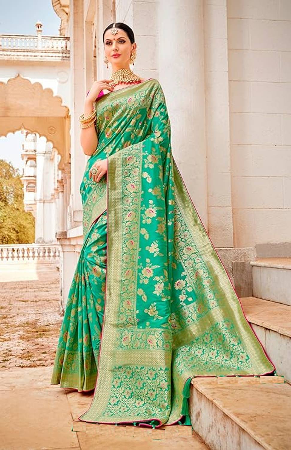 KanjiQueen Woven, Self Design Banarasi Silk Blend, Pure Silk Sare
