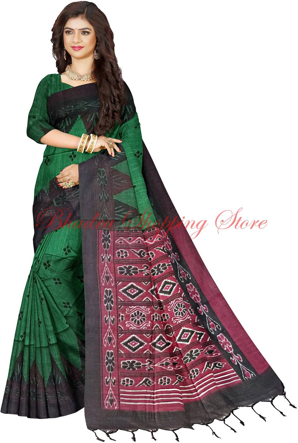 Bhadra Shopping Store Printed Sambalpuri Pure Cotton Saree