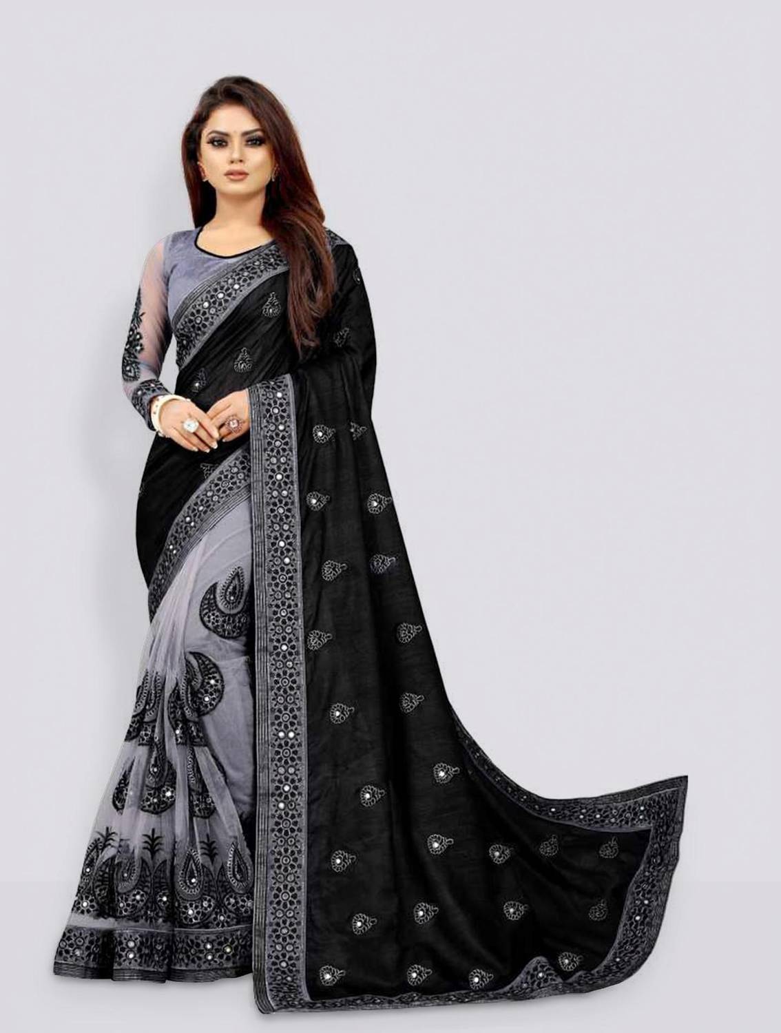 sadgun creation Embellished Bollywood Net Saree