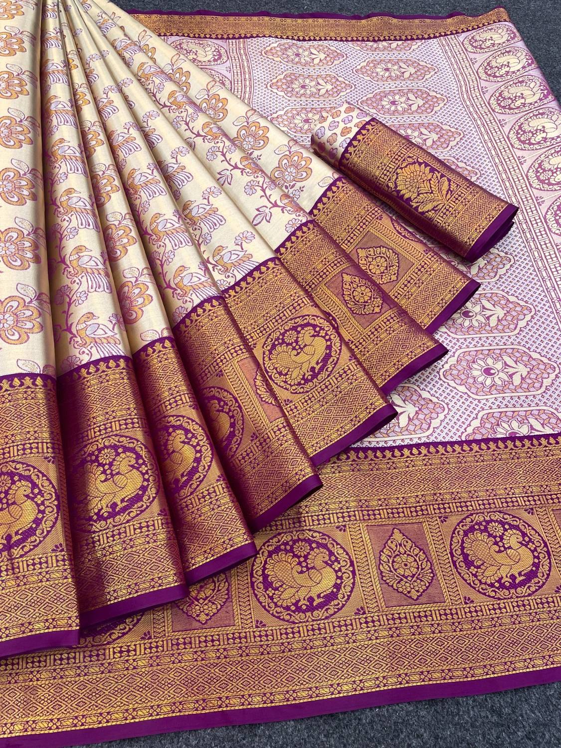 Tankori Self Design Banarasi Tissue Saree (Purple)