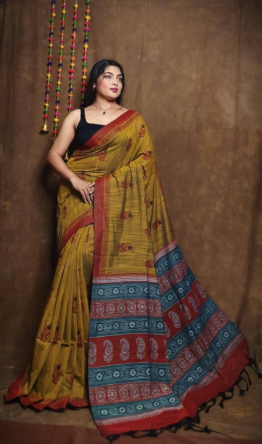Joyguru Textile Printed Pochampally Pure Cotton Saree