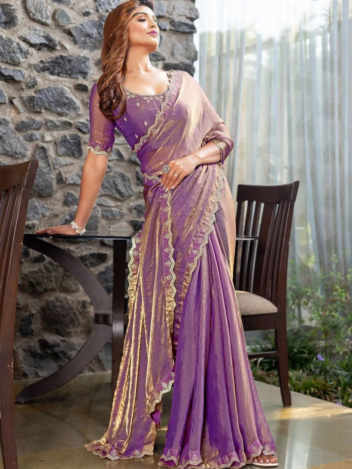 SANSKAR TEXTILE Embroidered, Embellished Bollywood Georgette Saree