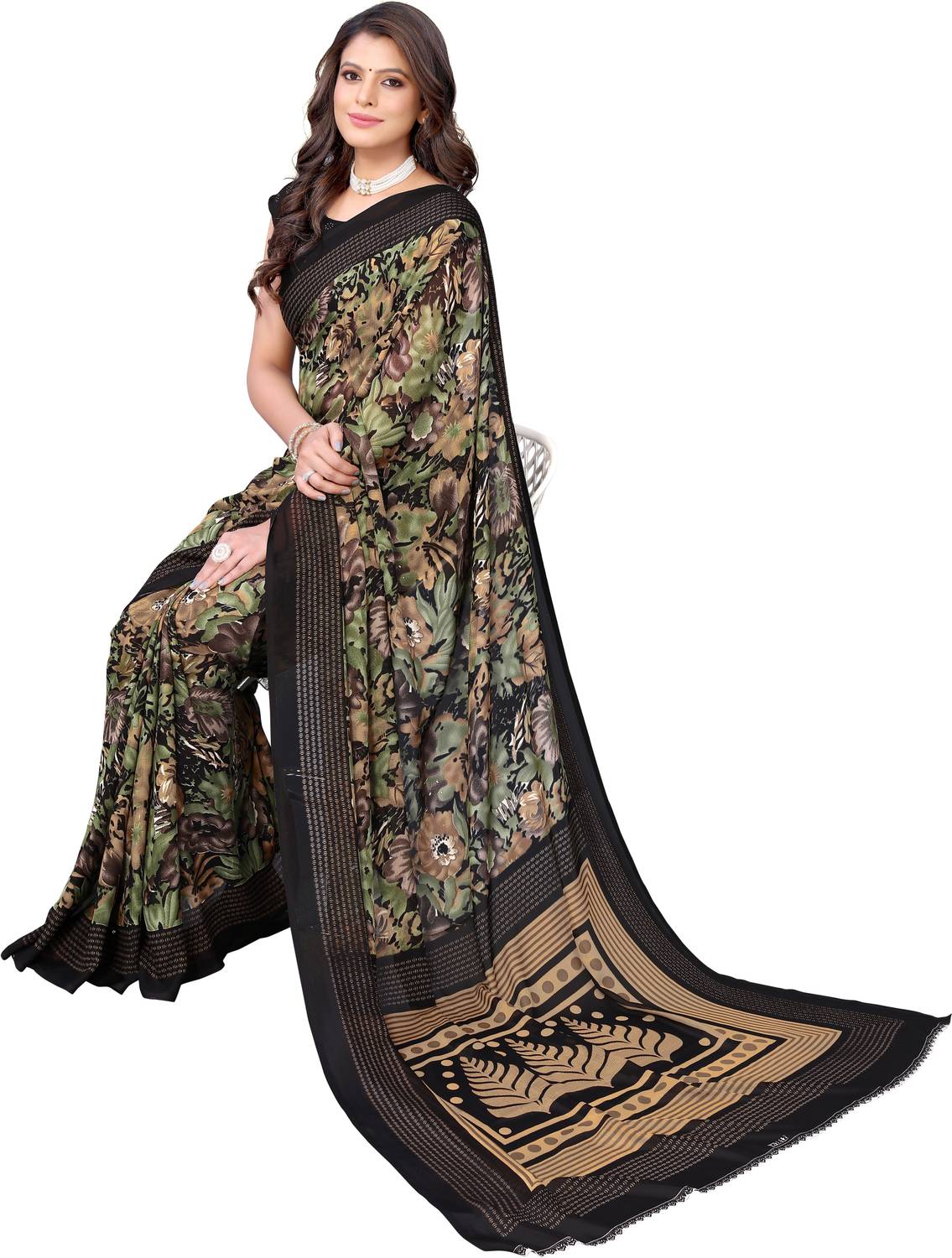 ANIRAV Floral Print Bollywood Georgette Saree