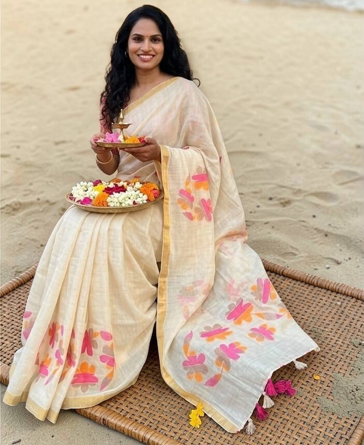 AnuShree Collection Printed Daily Wear Cotton Linen Saree