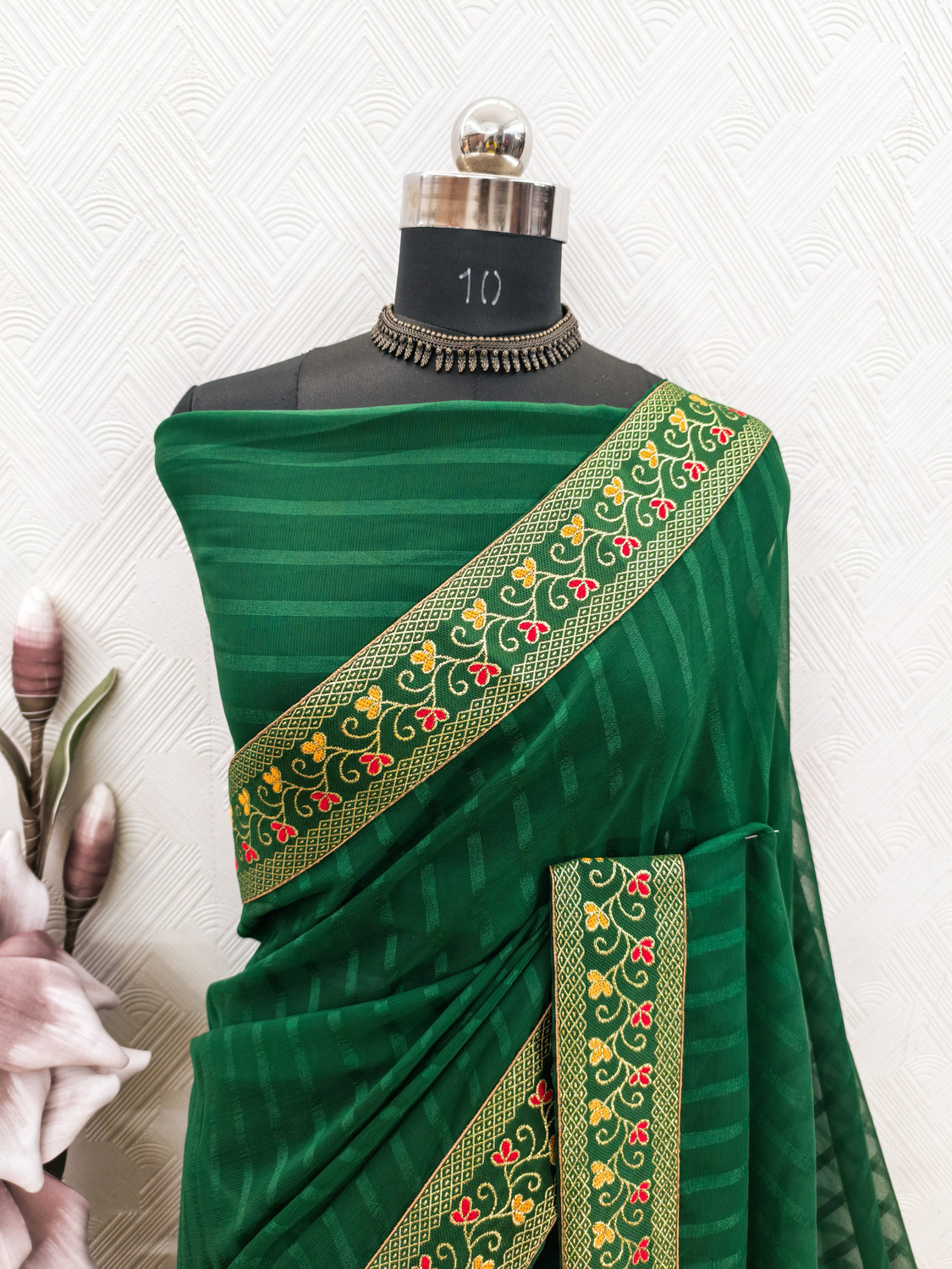 Image of PRISHIV TEXTILE Striped Daily Wear Georgette Saree