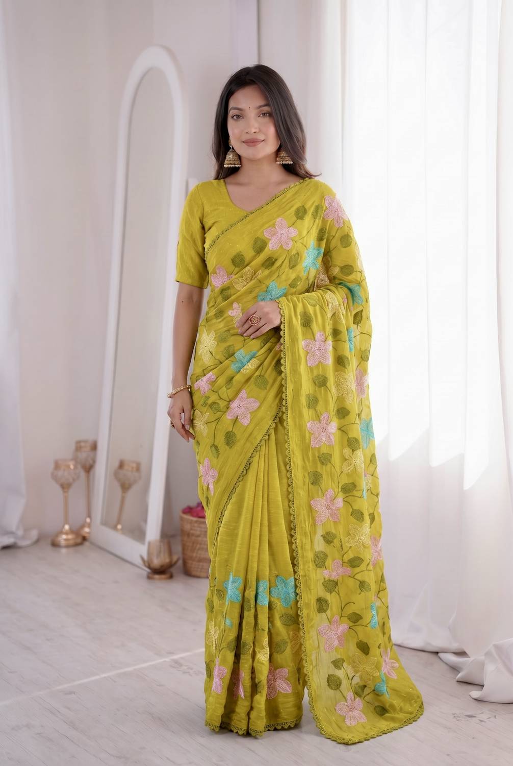 ag export Embroidered, Floral Print Bollywood Pure Silk Saree