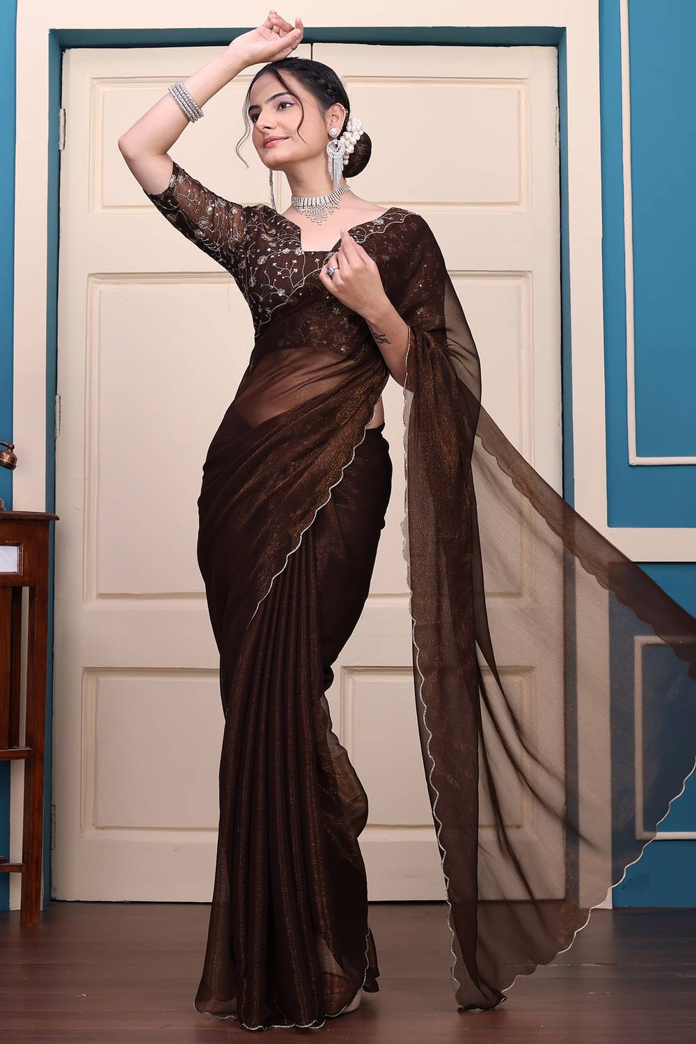 AMIYASILKMILLS Embroidered Bollywood Organza Saree