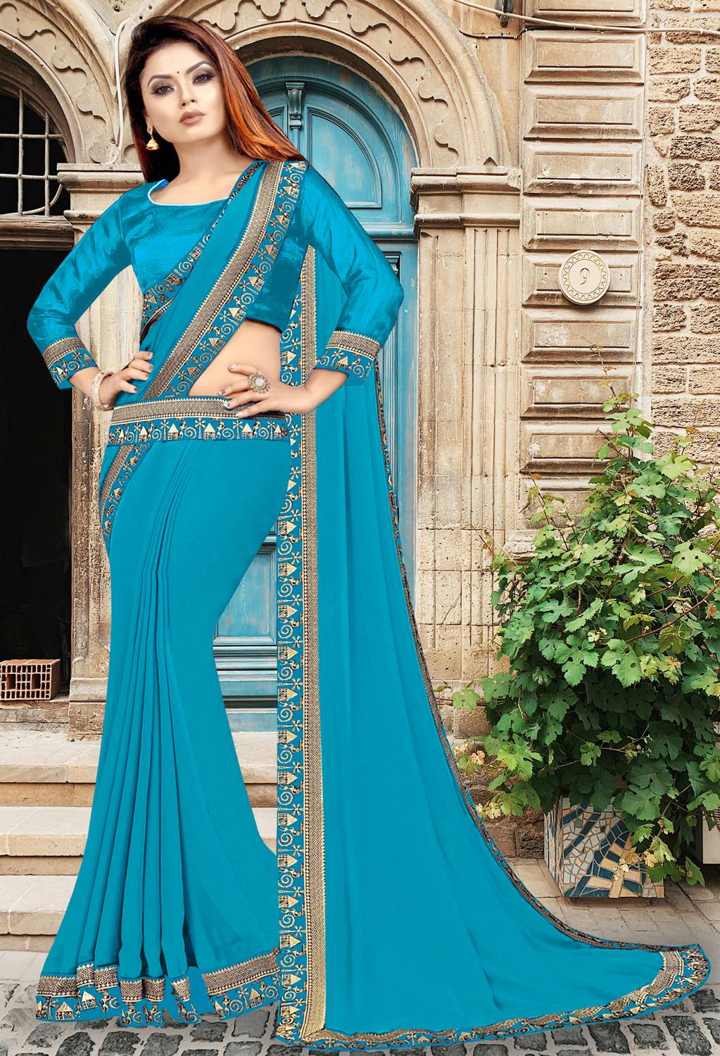 HNC Retail Solid/Plain Bollywood Lycra Blend, Chiffon Saree (Ligh