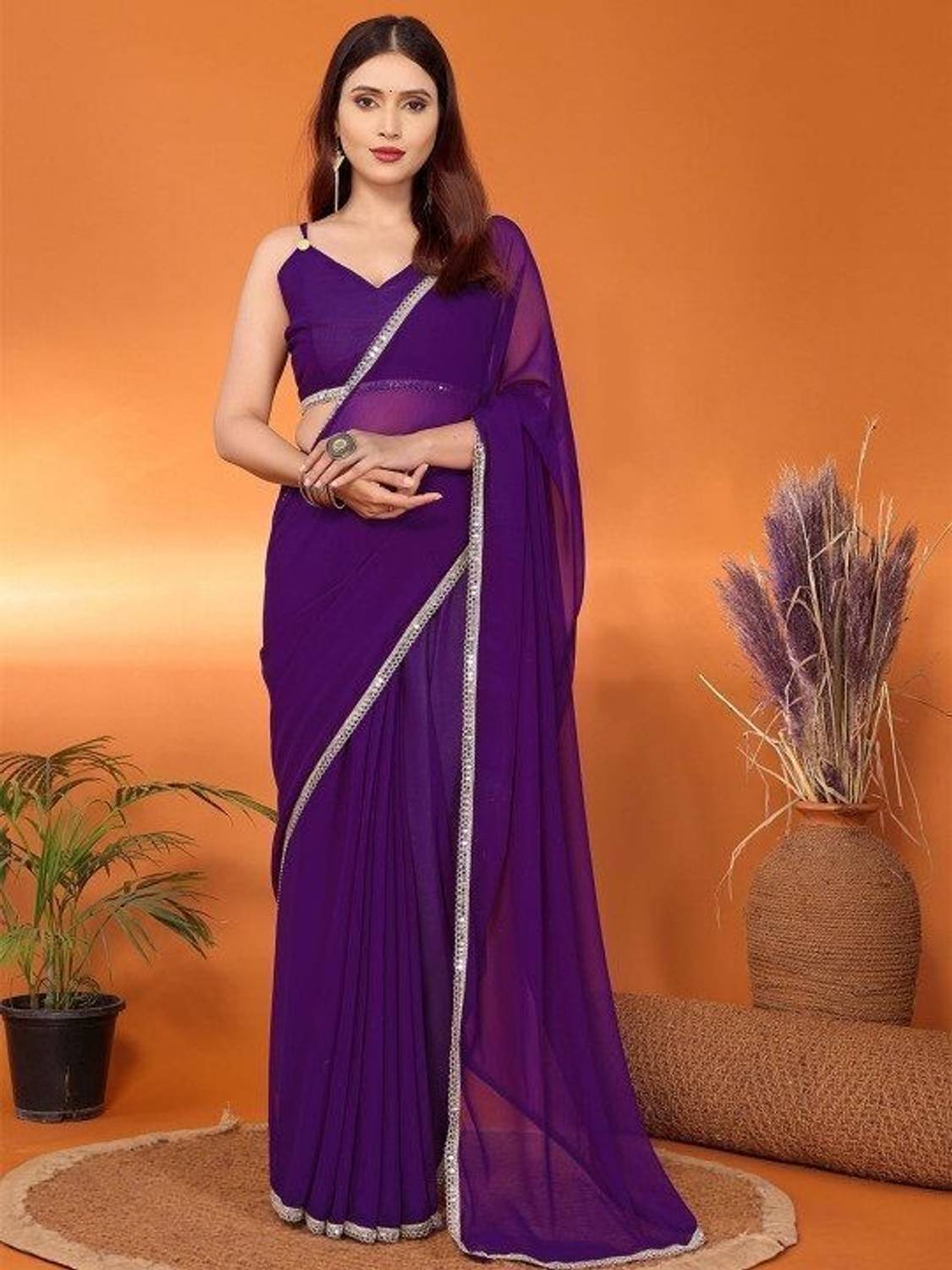 Indian Fashionista Solid/Plain, Embellished, Dyed Bollywood Georg