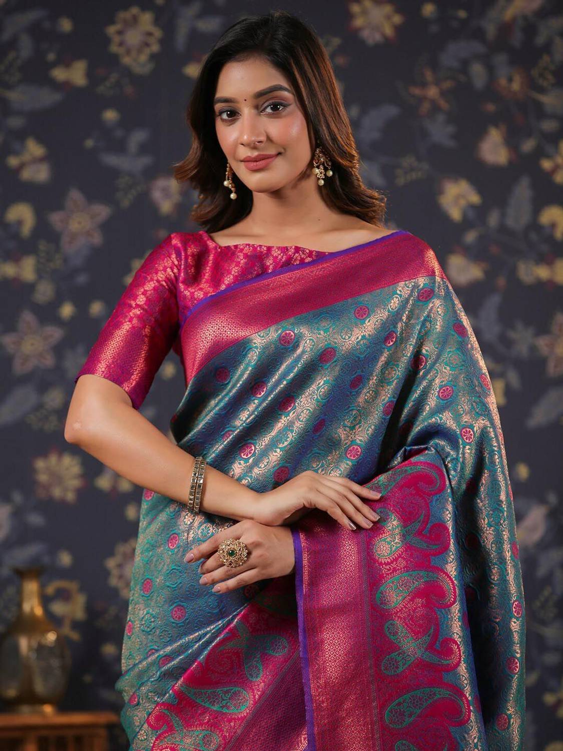 House of Pataudi Multicolor Silk Blend Saree - Image 4