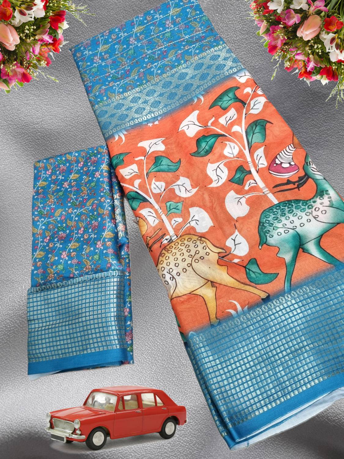 BHIKSHUART Printed Kalamkari Mulmul Saree