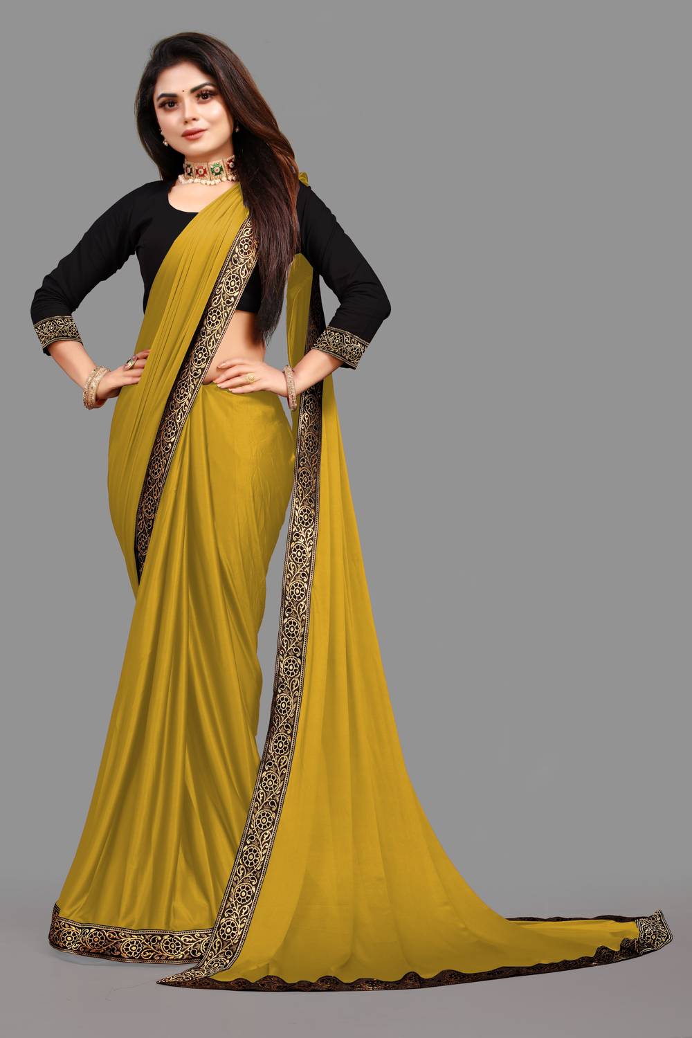 3Buddy Fashion Solid/Plain Daily Wear Lycra Blend Saree