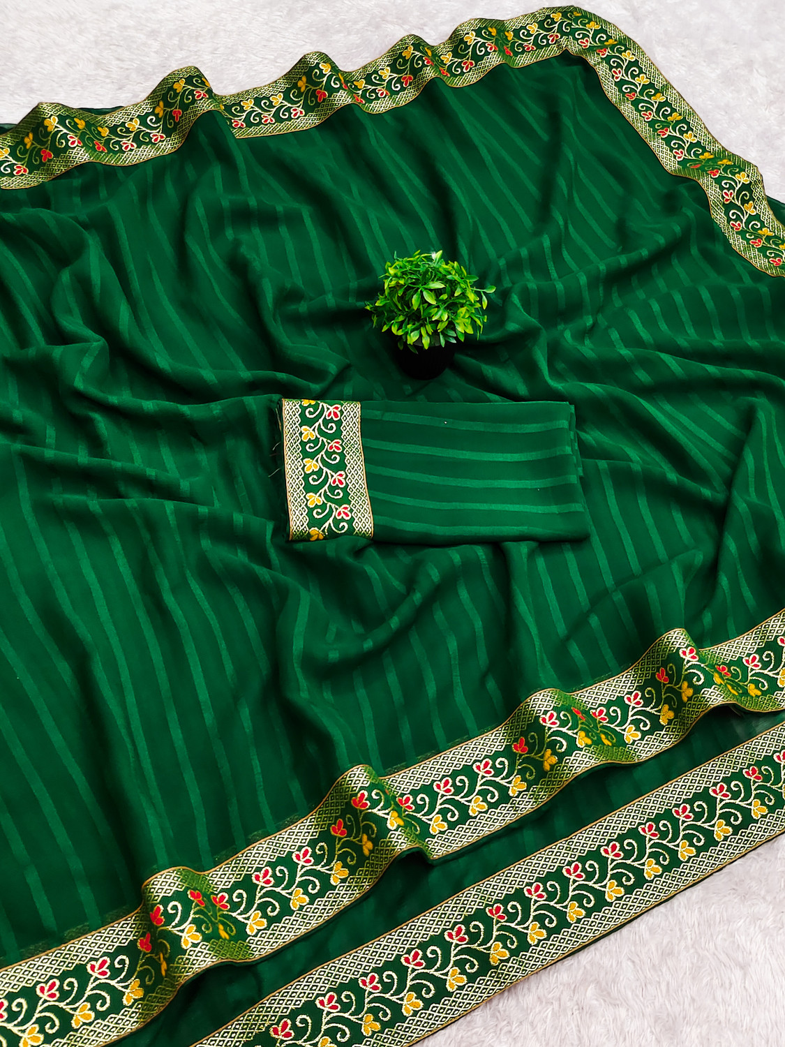 Image of PRISHIV TEXTILE Striped Daily Wear Georgette Saree