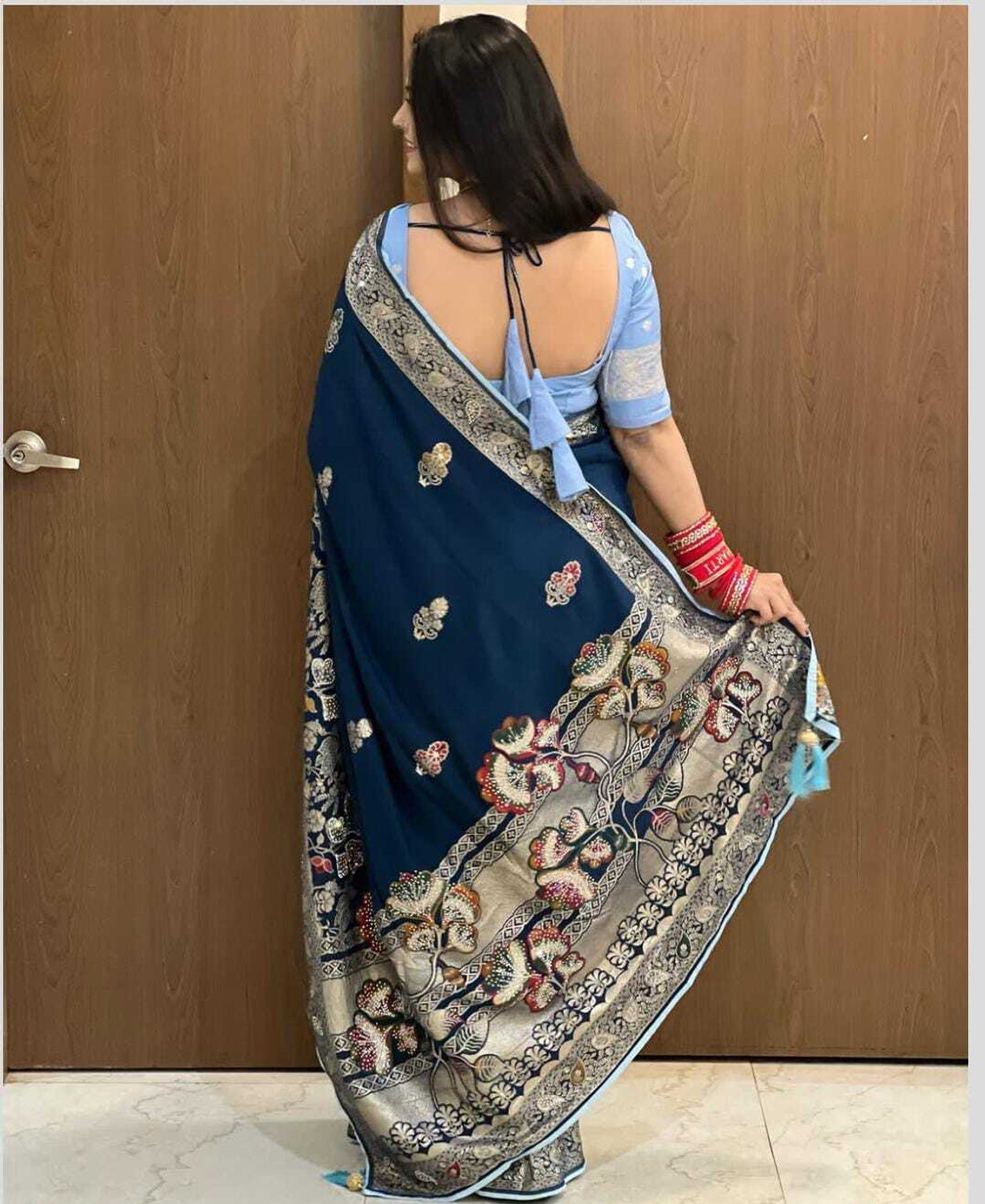 Image of Gajj Kesari World Woven Banarasi Chanderi Saree (Multicolor)