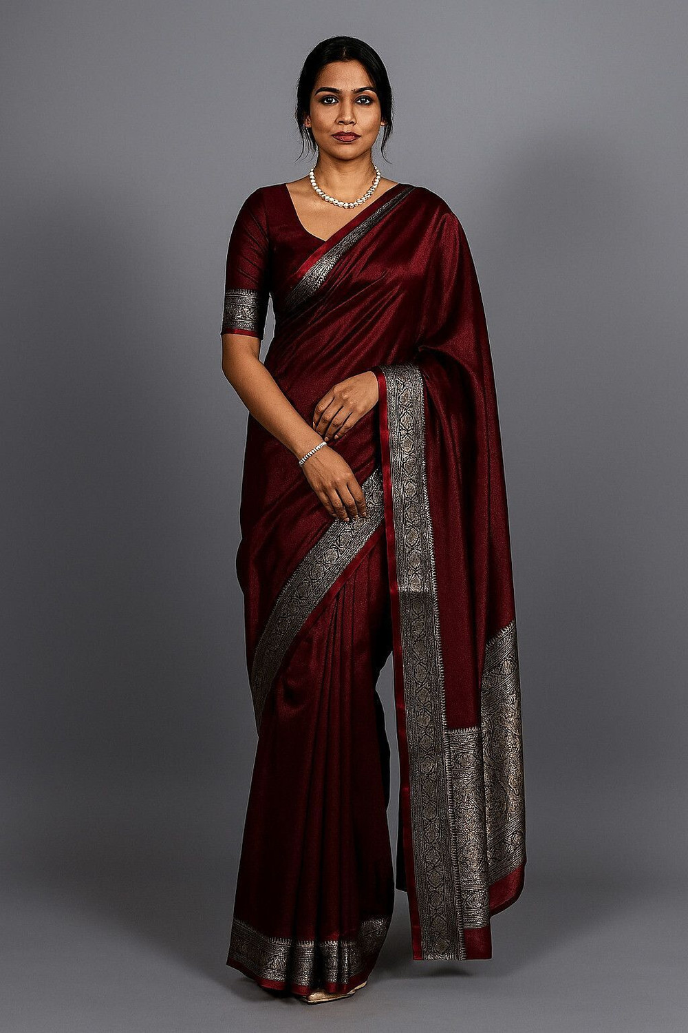 Image of KATHLA Printed Banarasi Satin Saree