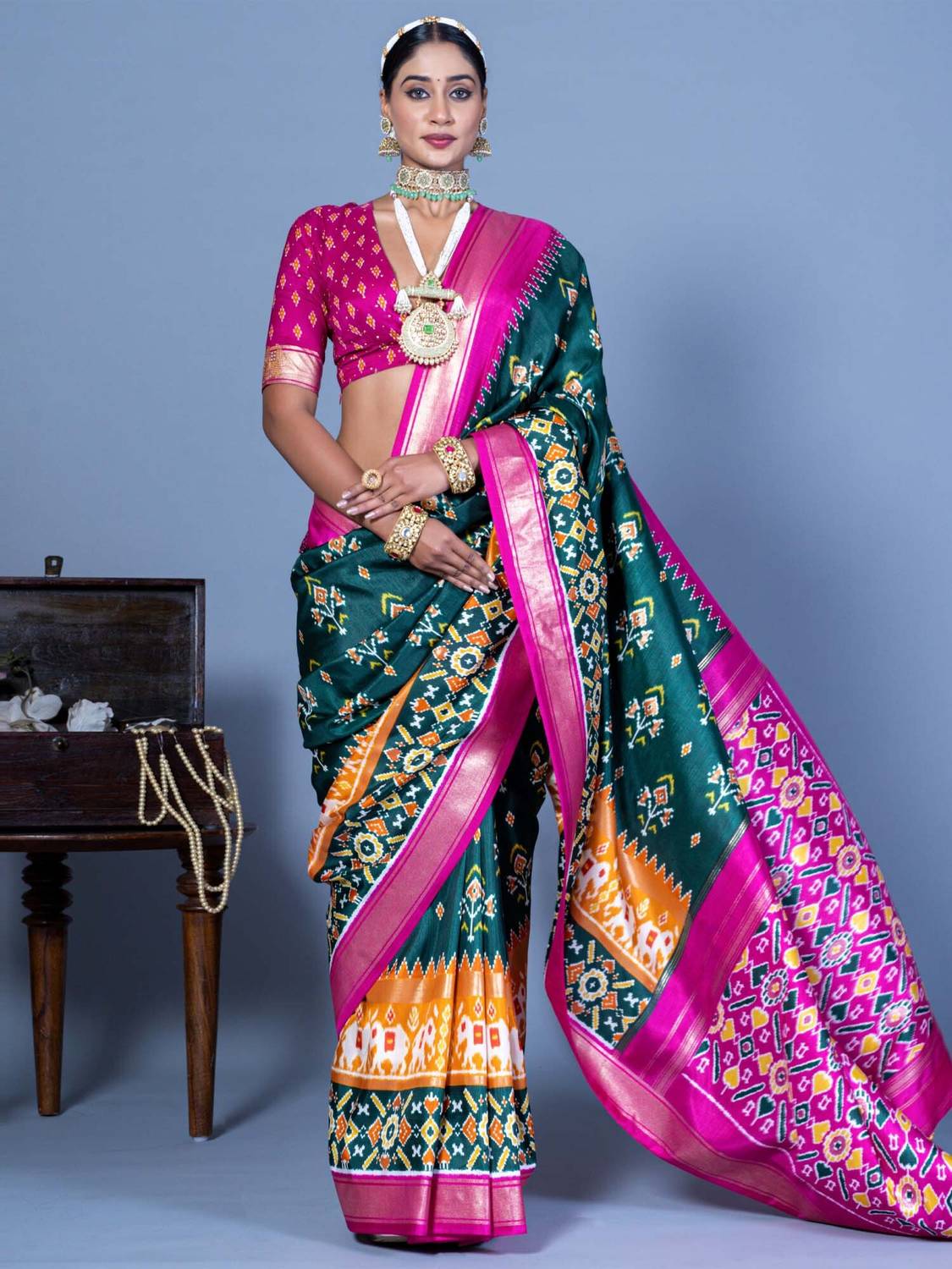 ANOUK Printed Pochampally Silk Blend Saree