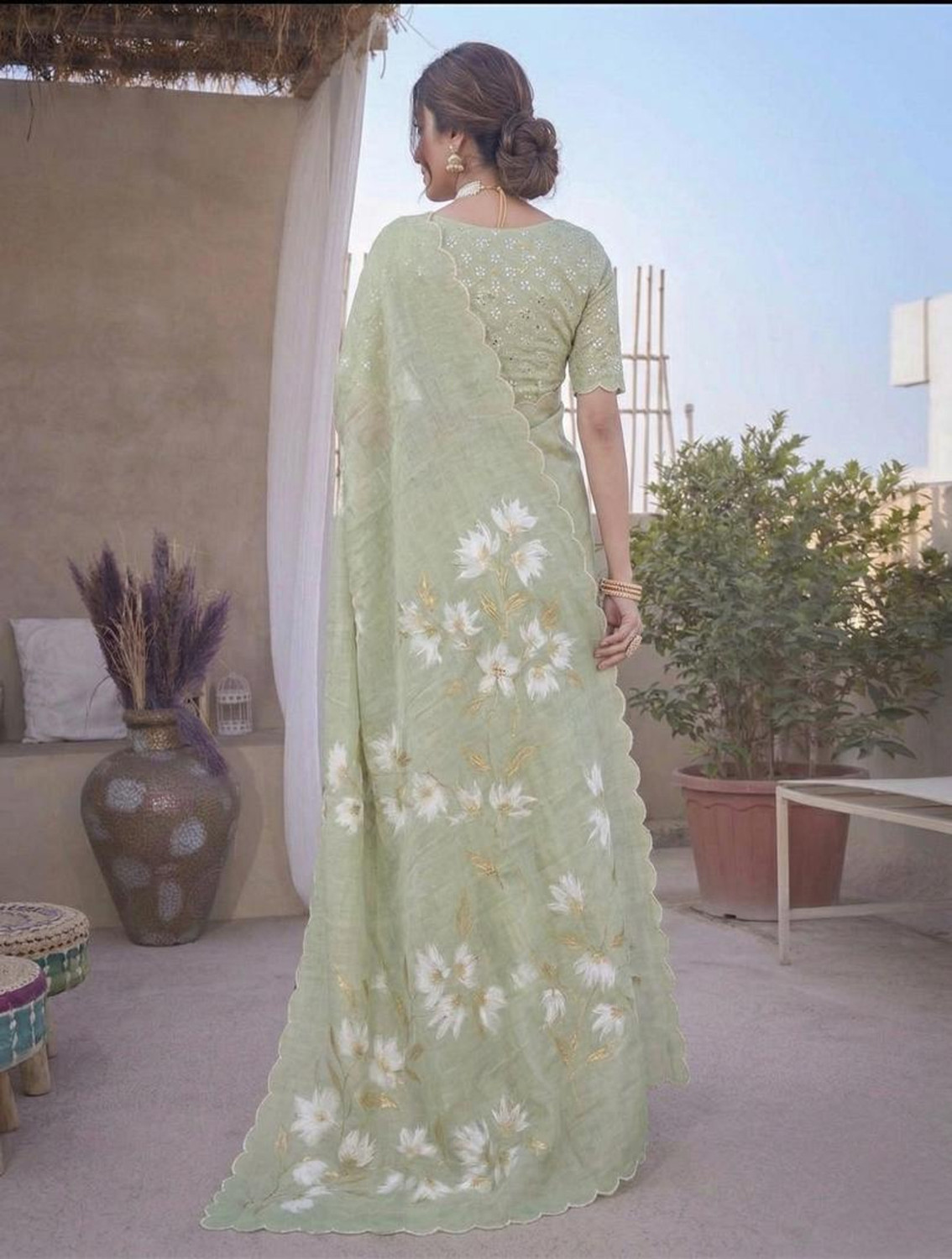 Image of parakhiya fab Printed Daily Wear Cotton Linen Saree