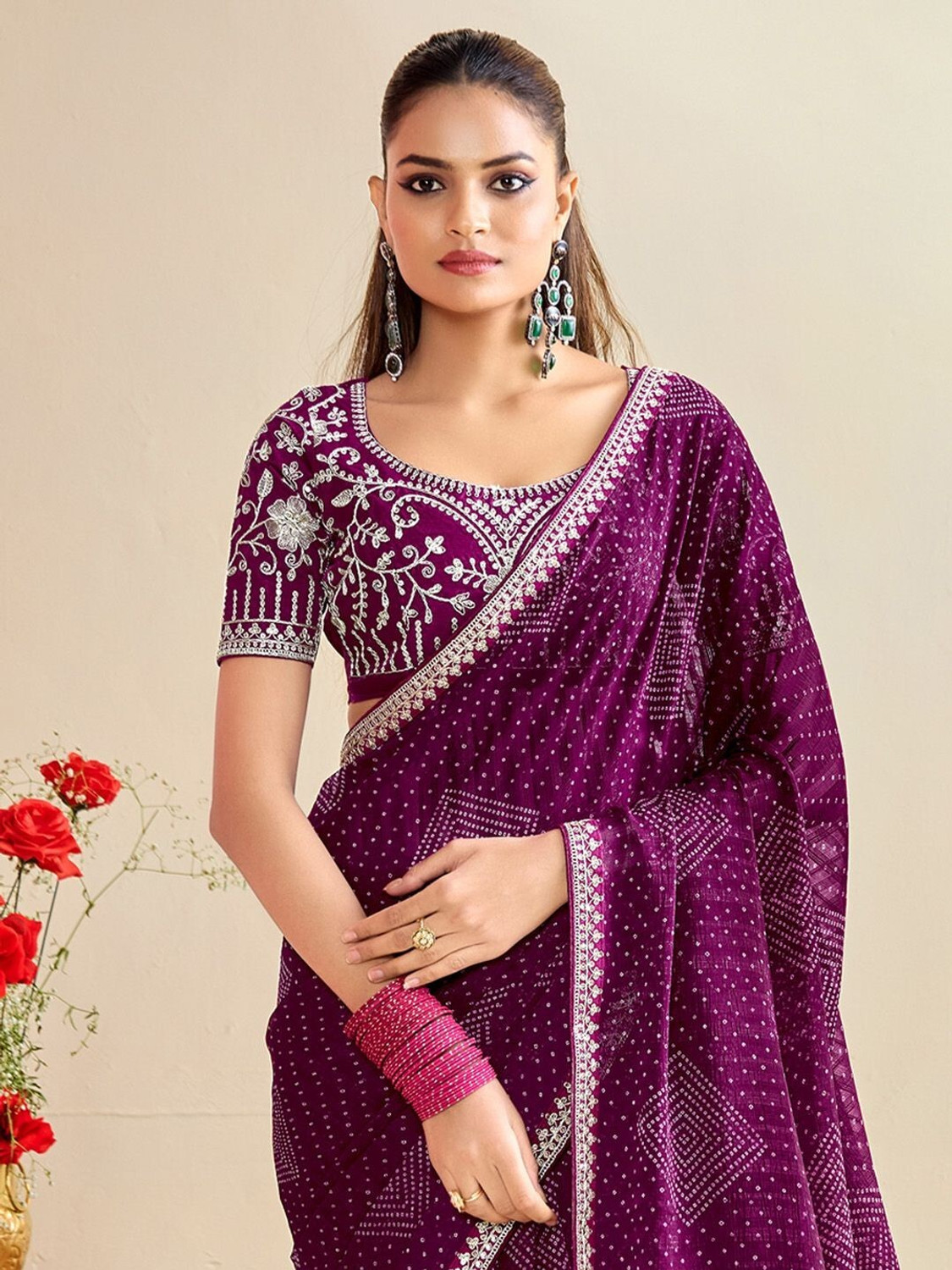 Image of WORLDLINKEXPORT Embroidered Daily Wear Silk Blend Saree