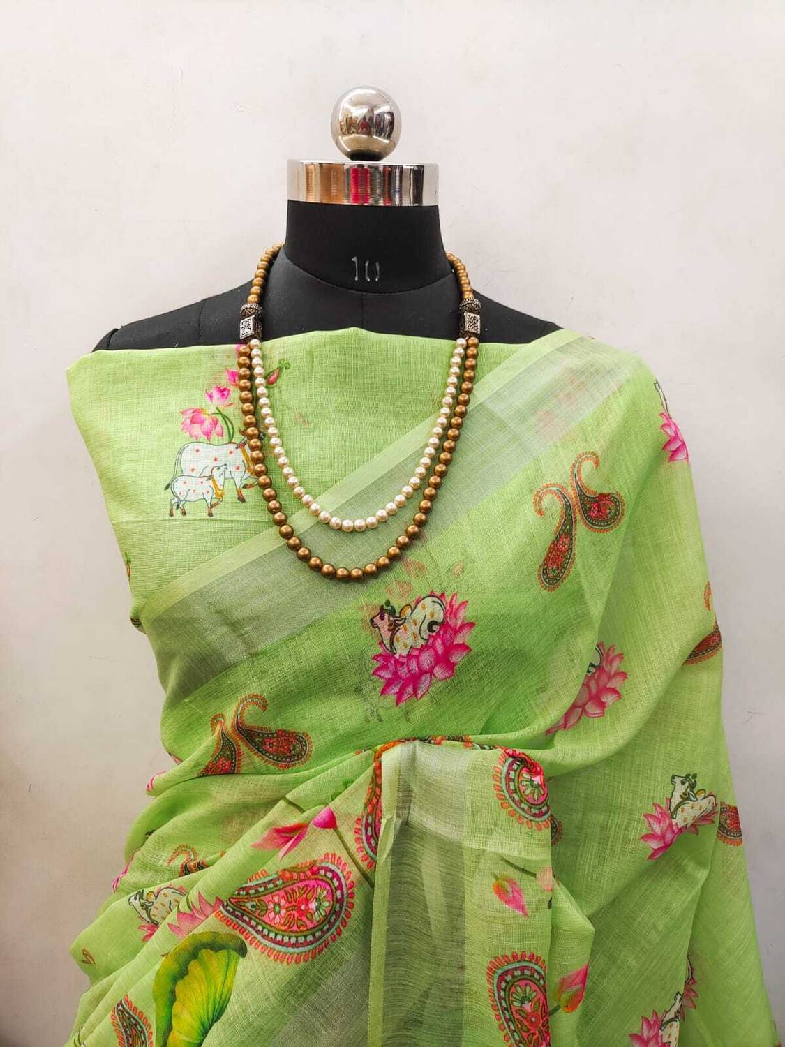 AARAANA Floral Print, Self Design, Striped Kanjivaram Linen, Cotton Linen Saree