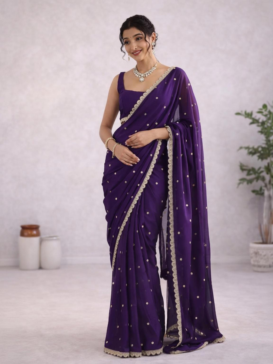 Navantika Embroidered, Embellished Bollywood Chiffon Saree