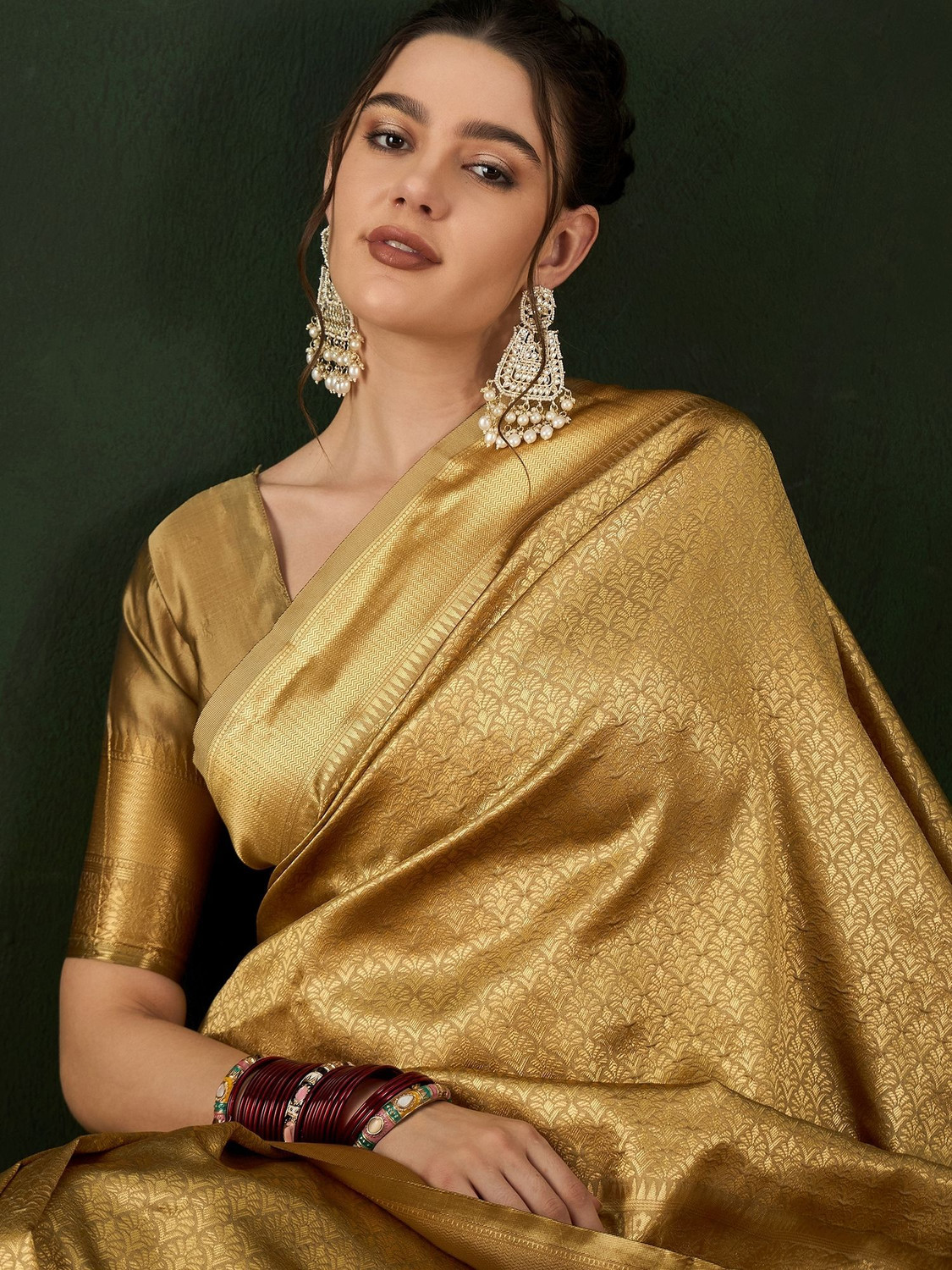 Image of Sangria Woven, Self Design Banarasi Silk Blend, Jacquard Saree
