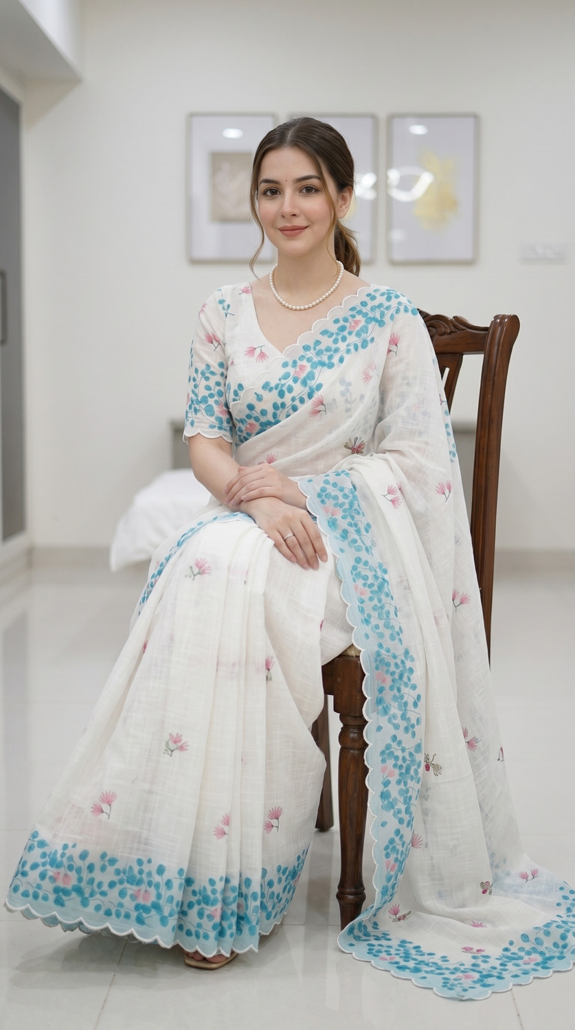 Image of parakhiya fab Floral Print Kota Doria Cotton Linen Saree