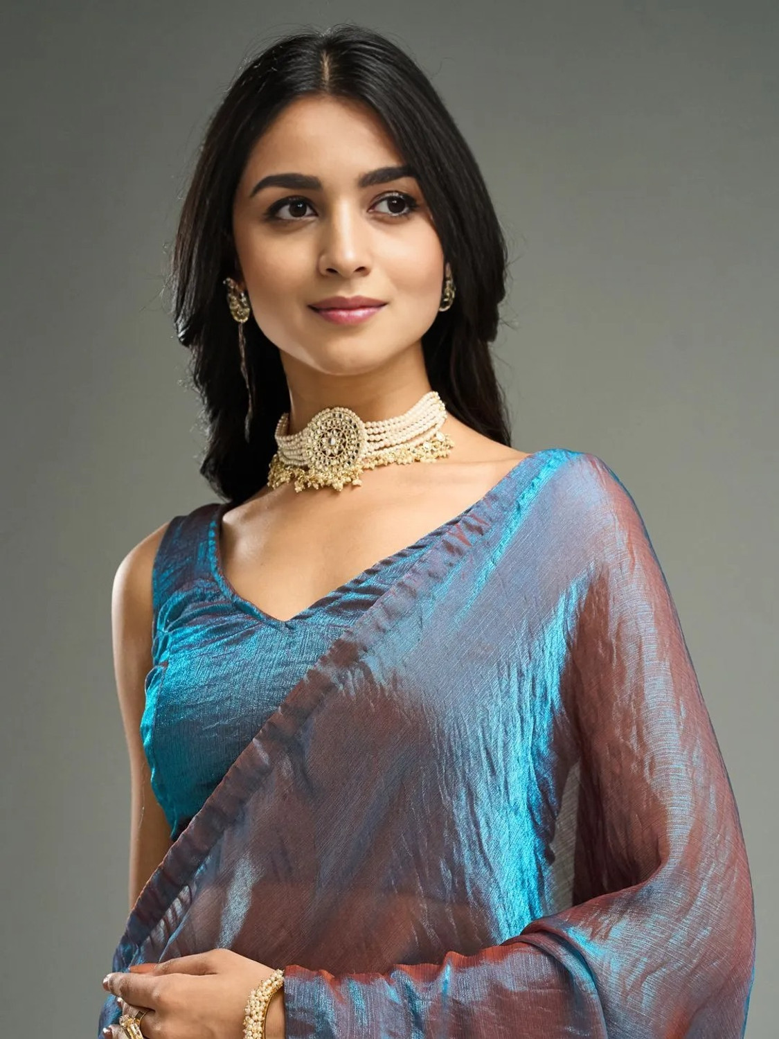 Image of Sidhidata Solid /Plain Pre Draped Saree Chiffon Saree